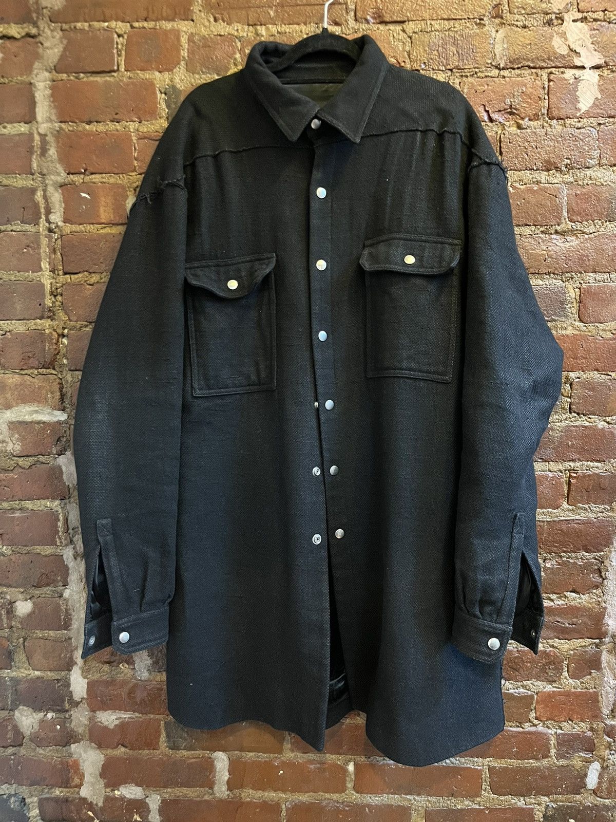 image of Rick Owens Fw18 Sisyphus Camel Hair Oversized Outer Shirt in Black, Men's (Size Medium)