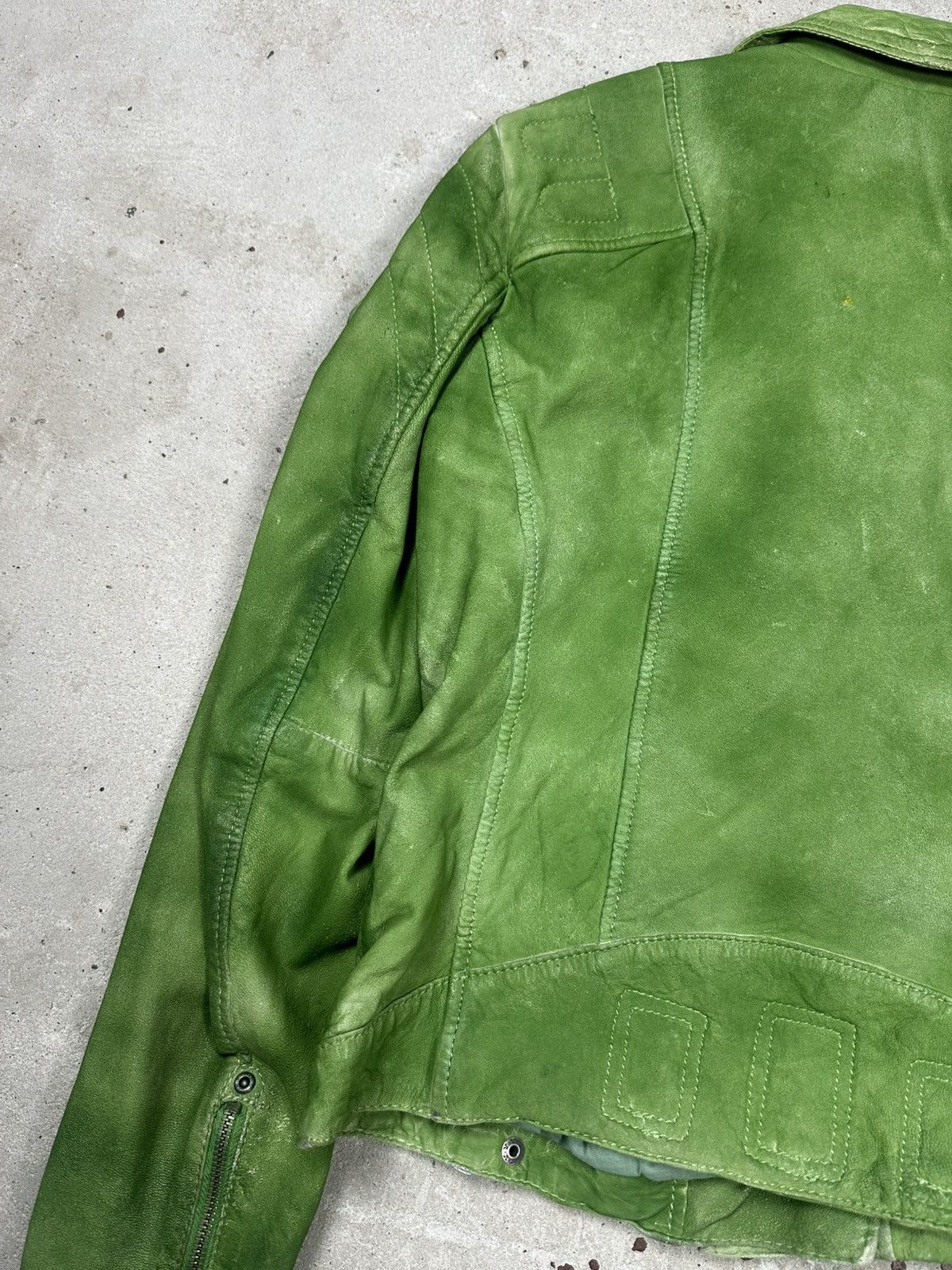 Genuine Leather × Vintage Vintage Y2K Green Leather Moto Biker Style Jacket Size US S / EU 44-46 / 1 - 13 Thumbnail