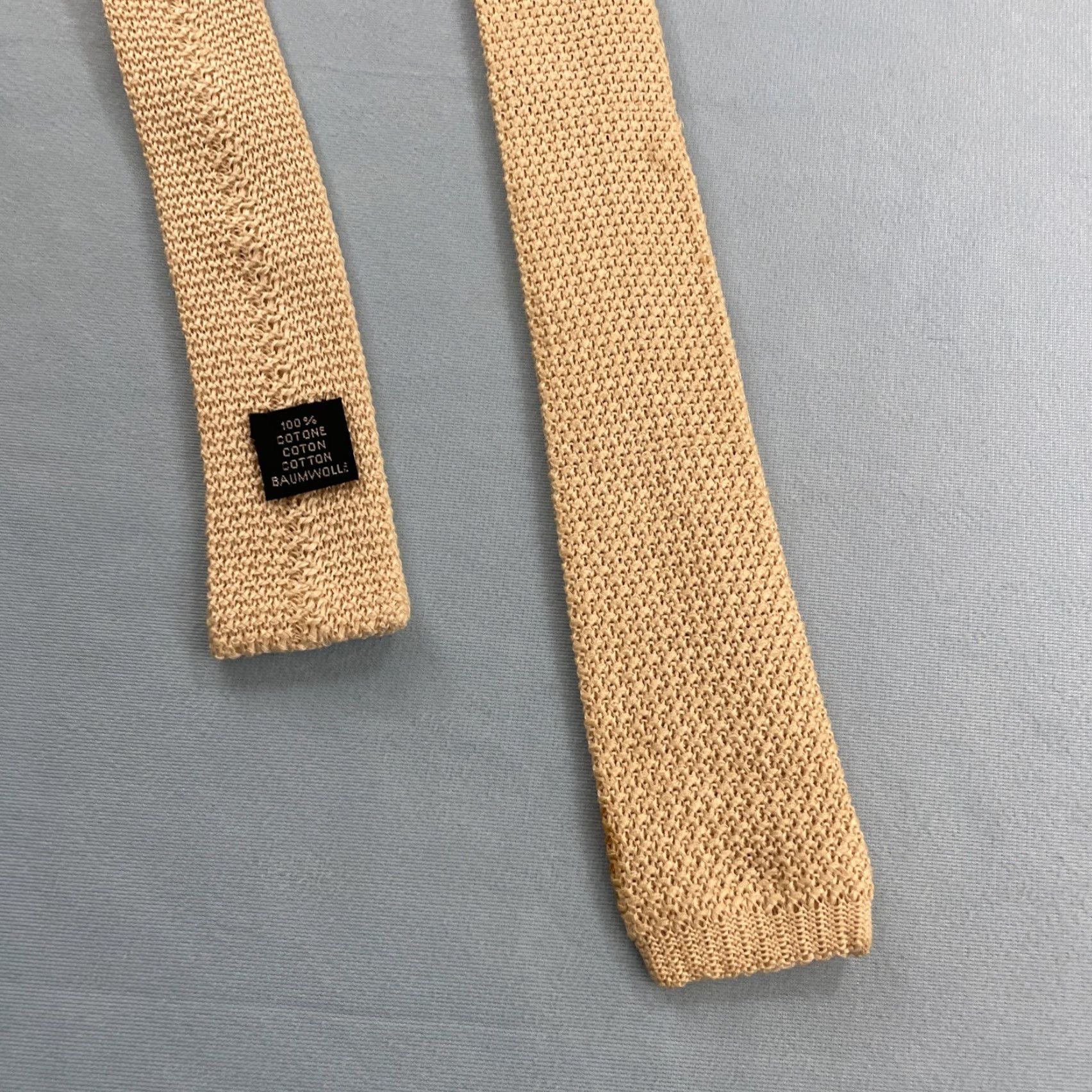 Vintage Vtg 1960 Square Tip Skinny Necktie Cream Brown 100% Cotton Knit Tie 2x52 Read Tie, Vintage, 1960s, Brown, Cream, Knit, Skinny, Men, One Size Size ONE SIZE - 2 Thumbnail