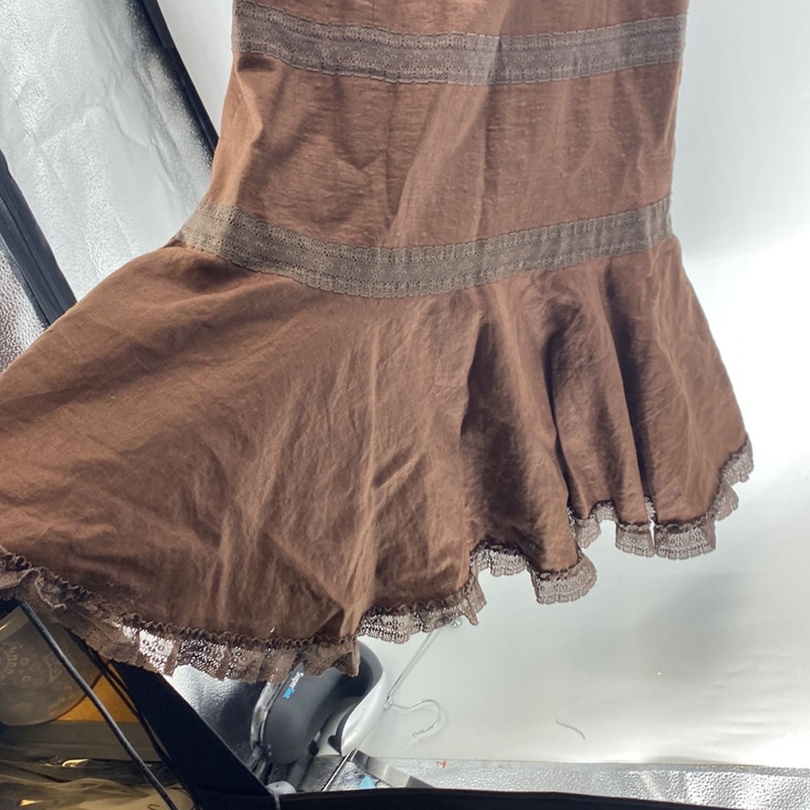 MAGGY LONDON Vintage Maggy London Brown Linen Dress Lace midi 90s Y2K Size XL / US 12-14 / IT 48-50 - 5 Thumbnail