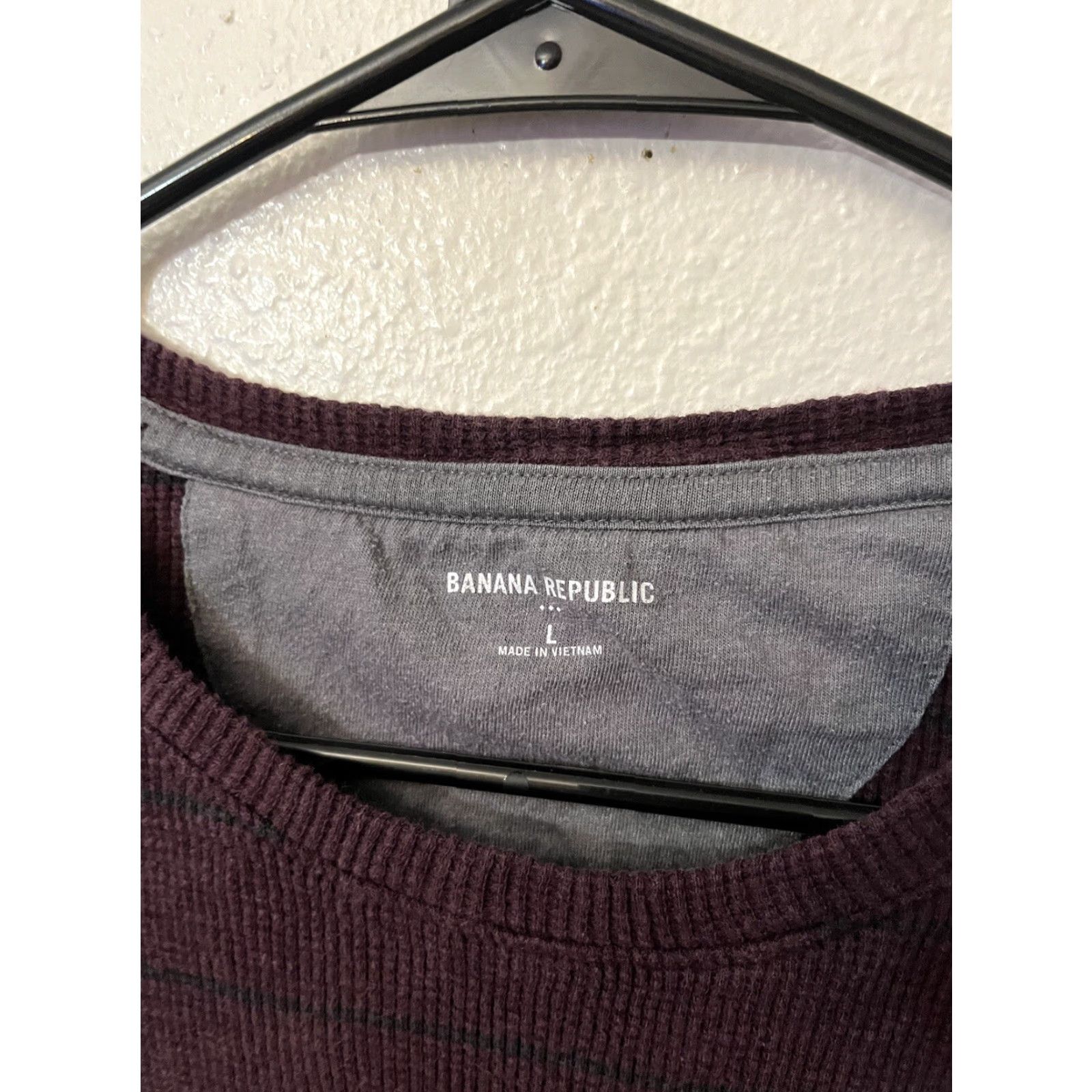 Banana Republic Banana Republic Sweater Mens Large Maroon Striped Waffle Knit Crewneck Pullover Heavyweight Thermal Size US L / EU 52-54 / 3 - 2 Thumbnail