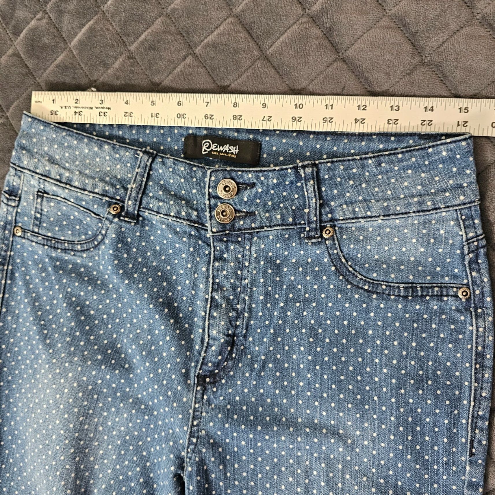 Vintage Rewash Jeans Women 12 Blue Polka Dot 5-Pocket Mid Rise Straight Denim Size 34" / US 12 / IT 48 - 4 Thumbnail