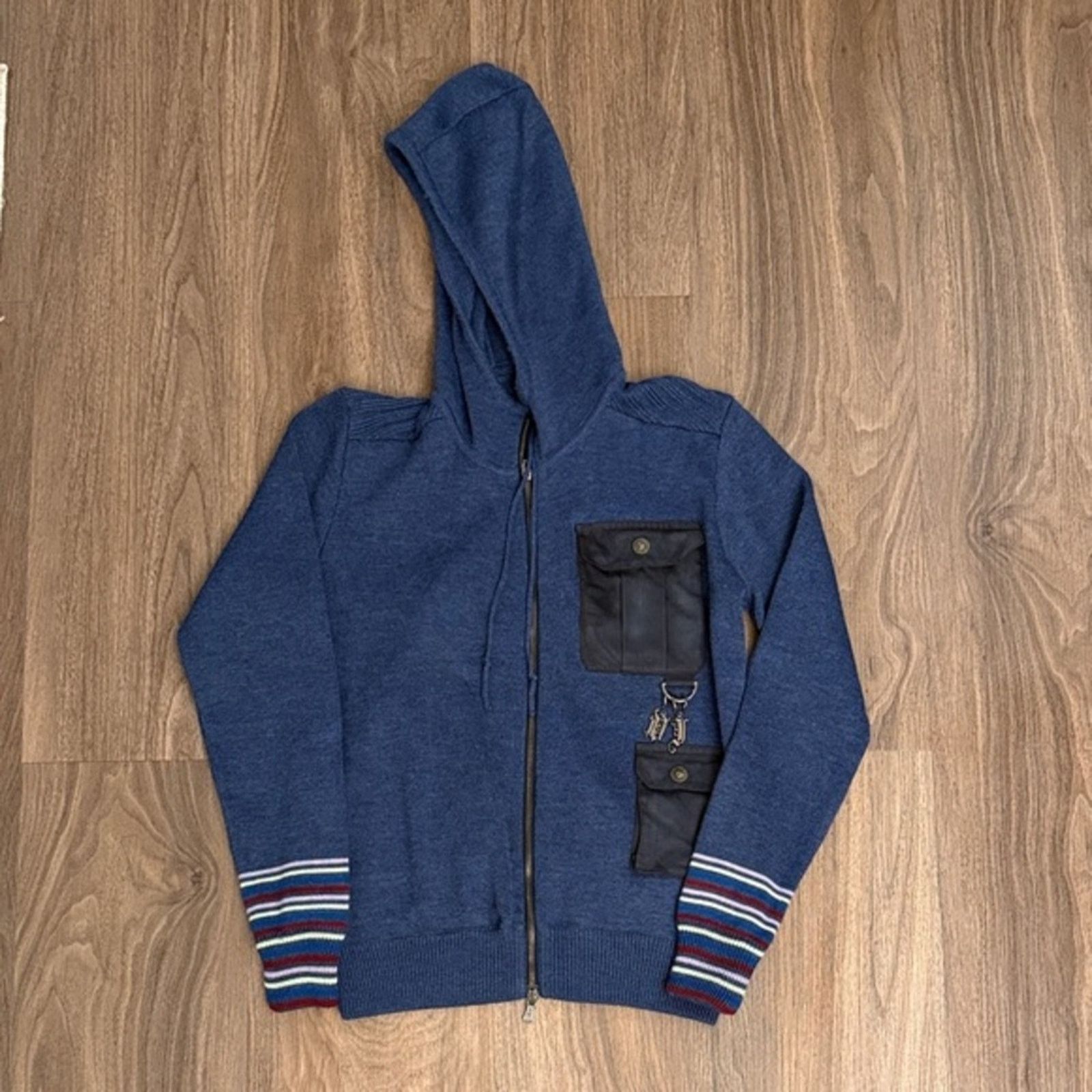 Versace Versace men’s blue zip front hooded wool blend swtr size lg Size US L / EU 52-54 / 3 - 1 Thumbnail