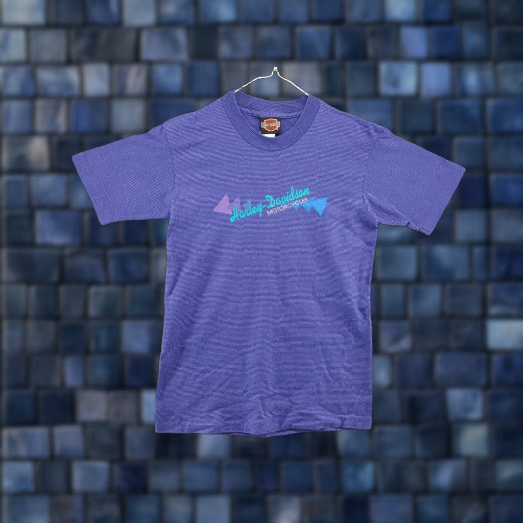 Harley Davidson VINTAGE Harley-Davidson T-Shirt Mens Small Purple Pinstripe Single Stitch 1993 USA Made Motorcycle Graphic Print Crew Neck Short Sleeve Size US S / EU 44-46 / 1 - 1 Thumbnail