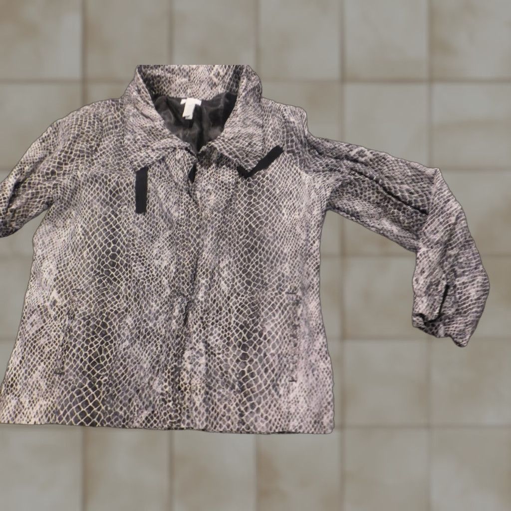 Vintage Chicos Jacket Gray Women Zip Animal Print Loose Snakeskin 2 Medium Open Casual Fur Trim Vintage No Size XS / US 0-2 / IT 36-38 - 1 Thumbnail