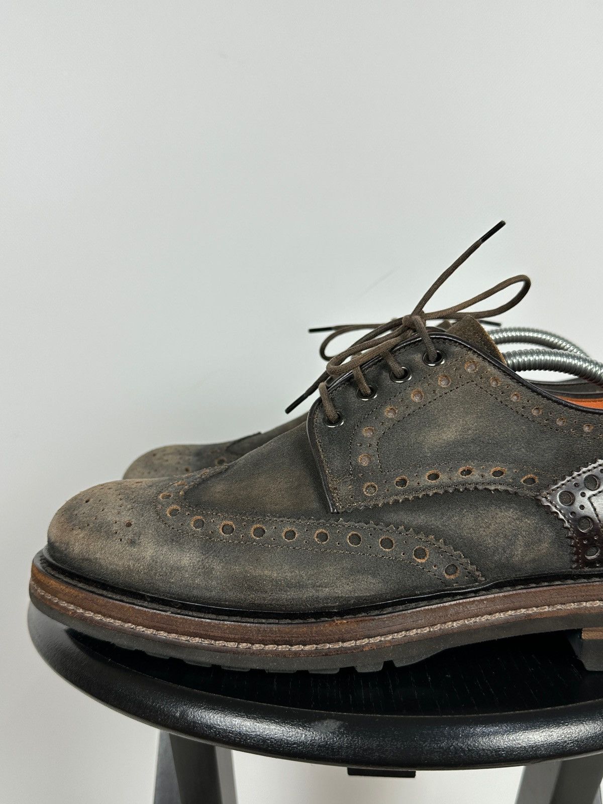 Santoni Santoni Wingtip Brogue Brown Suede Leather Shoes Size US 9.5 / EU 42-43 - 15 Thumbnail