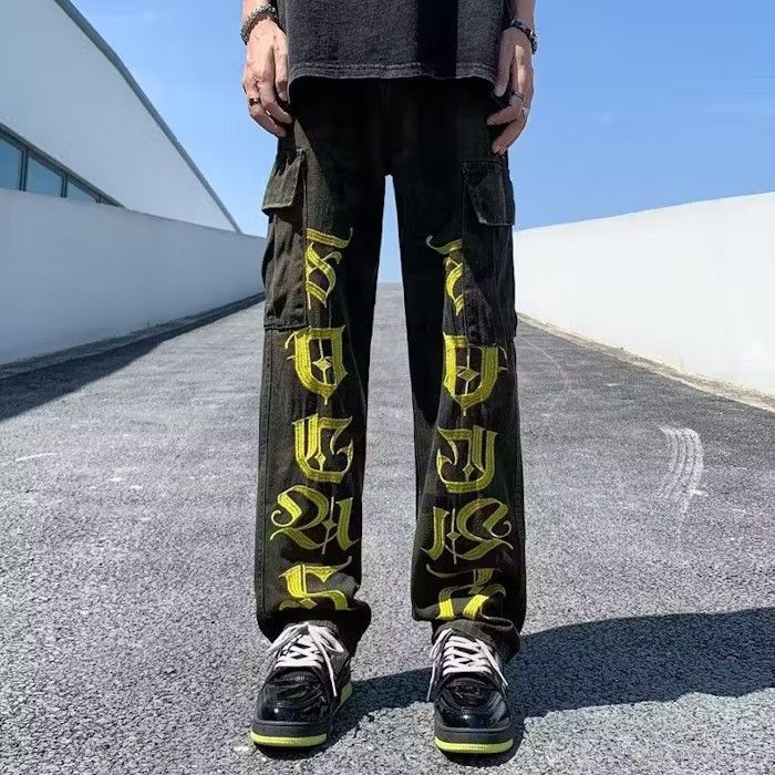 image of Letters Baggy Denim Jeans in Black, Men's (Size 32)