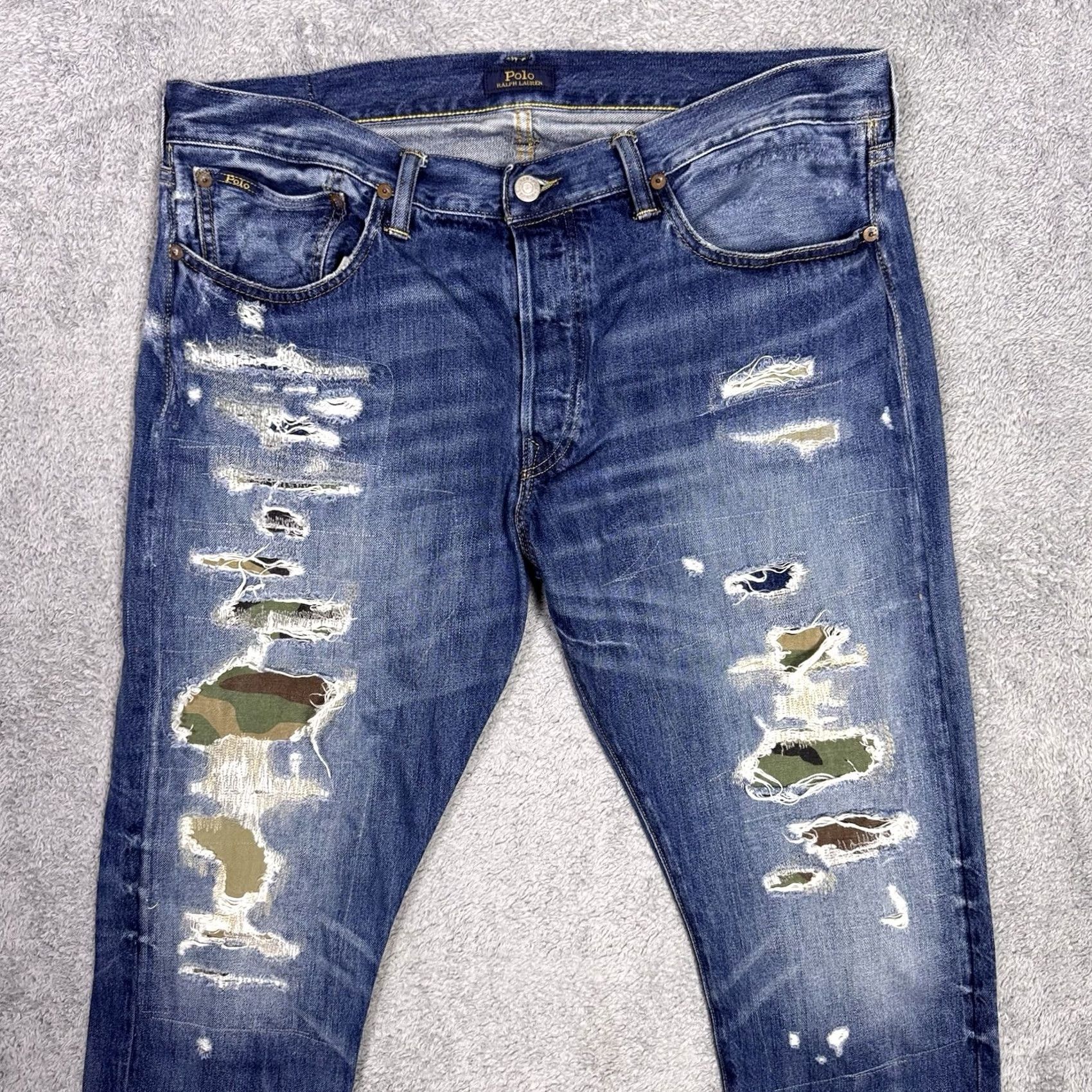 Polo Ralph Lauren Polo Ralph Lauren Jeans Mens 36x32 Sullivan Patchwork Camo Distressed Button Fly Jeans Size US M / EU 48-50 / 2 - 3 Thumbnail