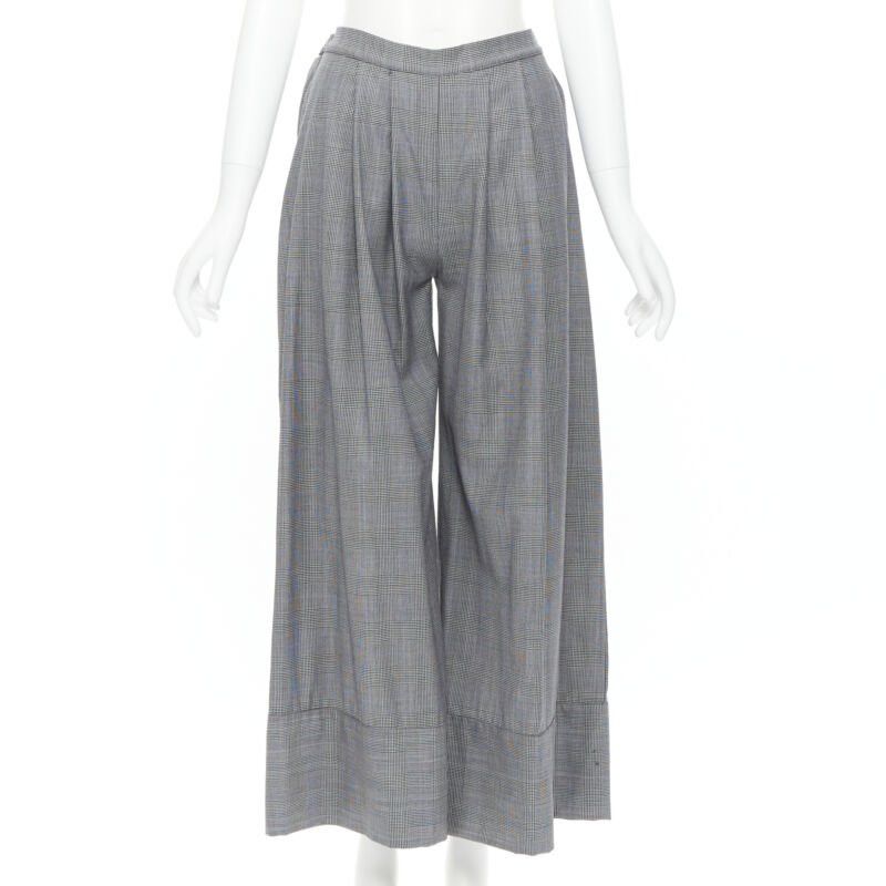 image of Michael Lo Sordo 100% Wool Grey Herringbone Check Wide Cuff Wide Pants Uk6, Women's (Size 27)