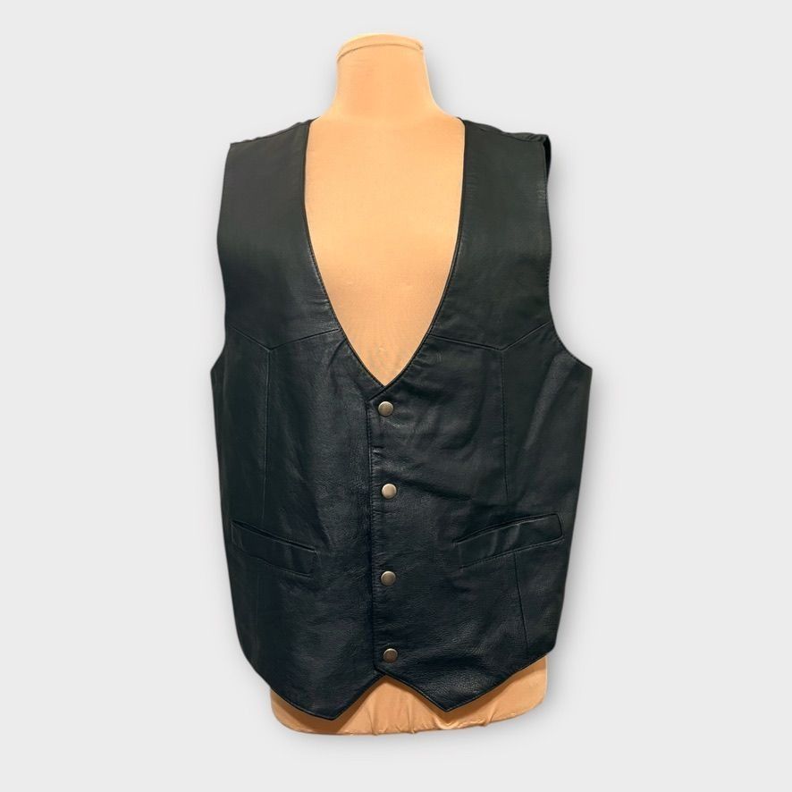 Other Vintage Black Leather Moto Vest Men's Large Snap Motorcycle Size US L / EU 52-54 / 3 - 1 Thumbnail