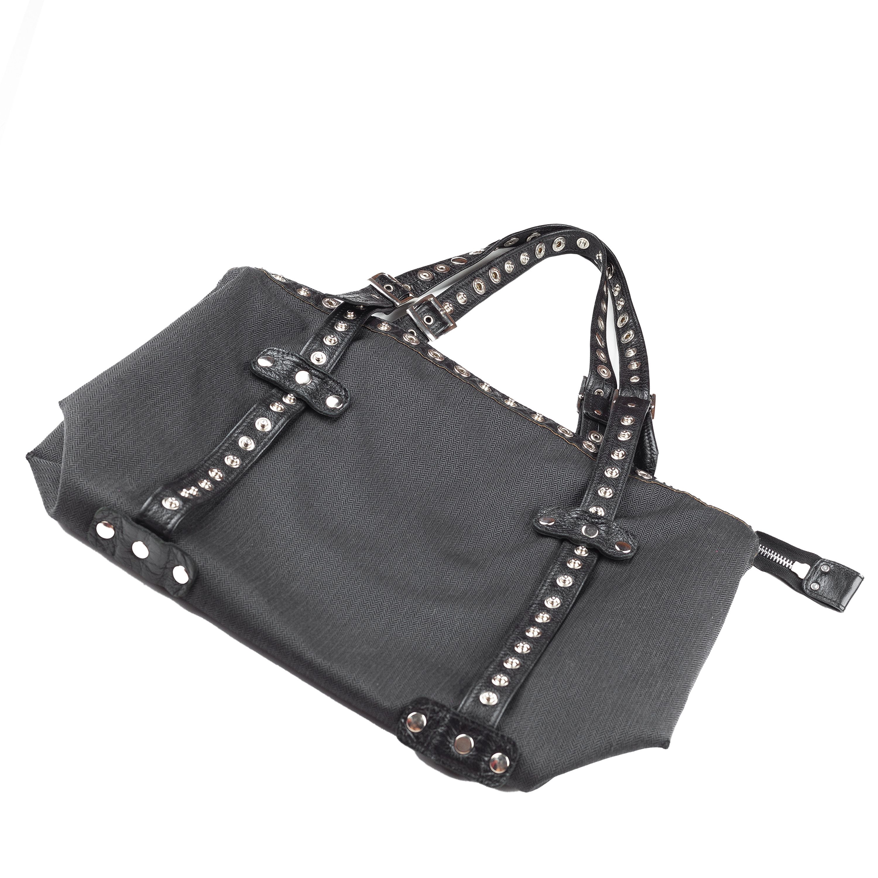 Dolce & Gabbana Dolce & Gabbana Black/Gray Pinstripe Eyelets Vintage Bag Size ONE SIZE - 4 Thumbnail