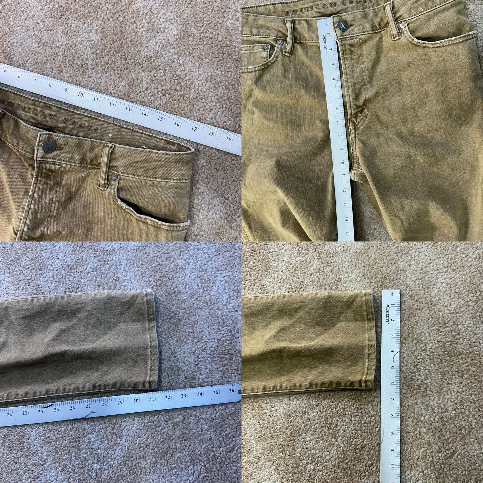 American Eagle Outfitters VINTAGE American Eagle Slim Straight Jeans Mens 33x32 Beige Denim Distress 5-Pocket Design Slim Fit Jeans Mens Brown Beige 33x32 Mens Jeans Size US 33 - 8 Thumbnail