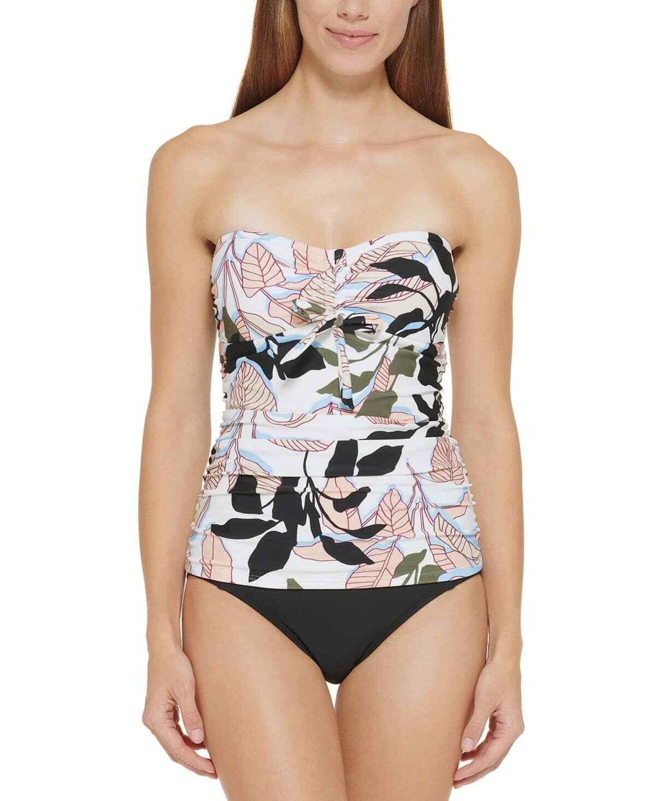 DKNY DKNY Women's Floral Printed Bandeau Bow Tankini Top XS Size ONE SIZE - 1 Thumbnail