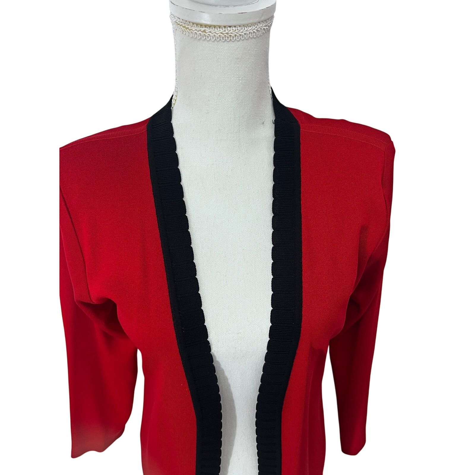 Vintage Misook Petite Vintage Red Black Cardigan Sweater XS Petite Size XS / US 0-2 / IT 36-38 - 5 Thumbnail