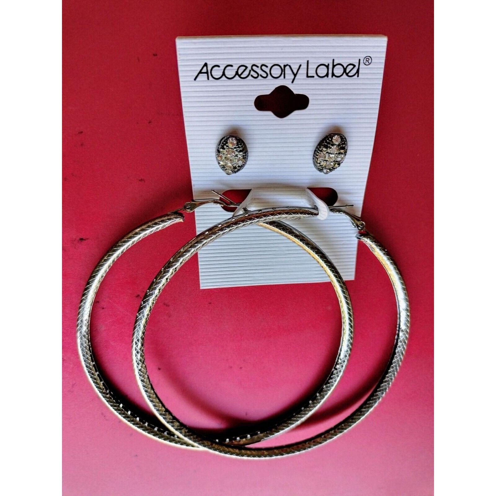Other 2 Pairs Earrings Hoops Studs Fashion Jewelry Alloy Lot 3.5 i Size ONE SIZE - 1 Thumbnail