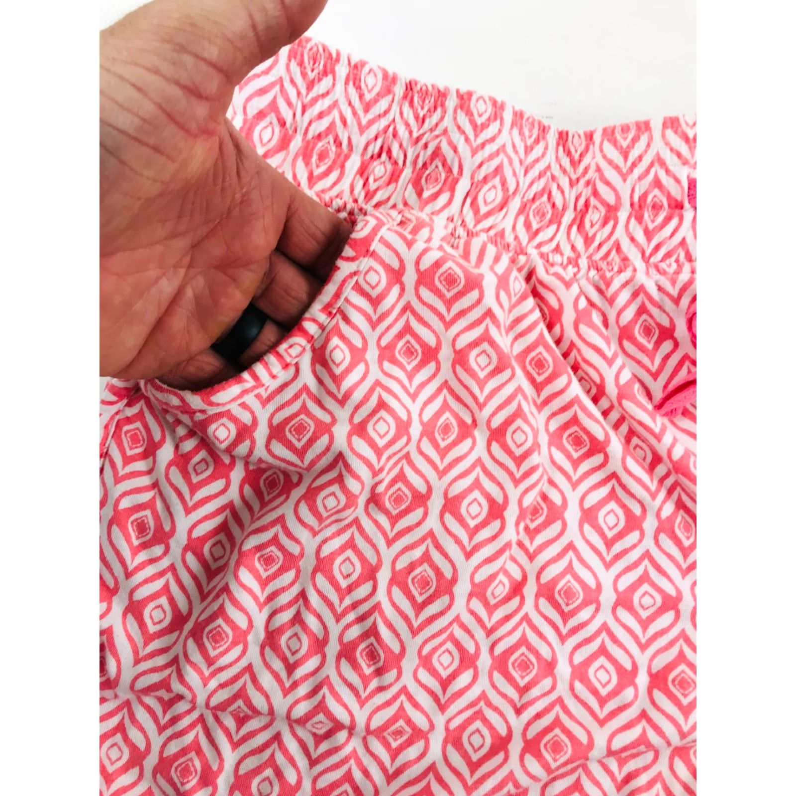 Vintage Cool Girl Shorts Women's XL Pink White Geometric Pattern Pajama Drawstring Shirt Size 40" / US 18 - 3 Thumbnail
