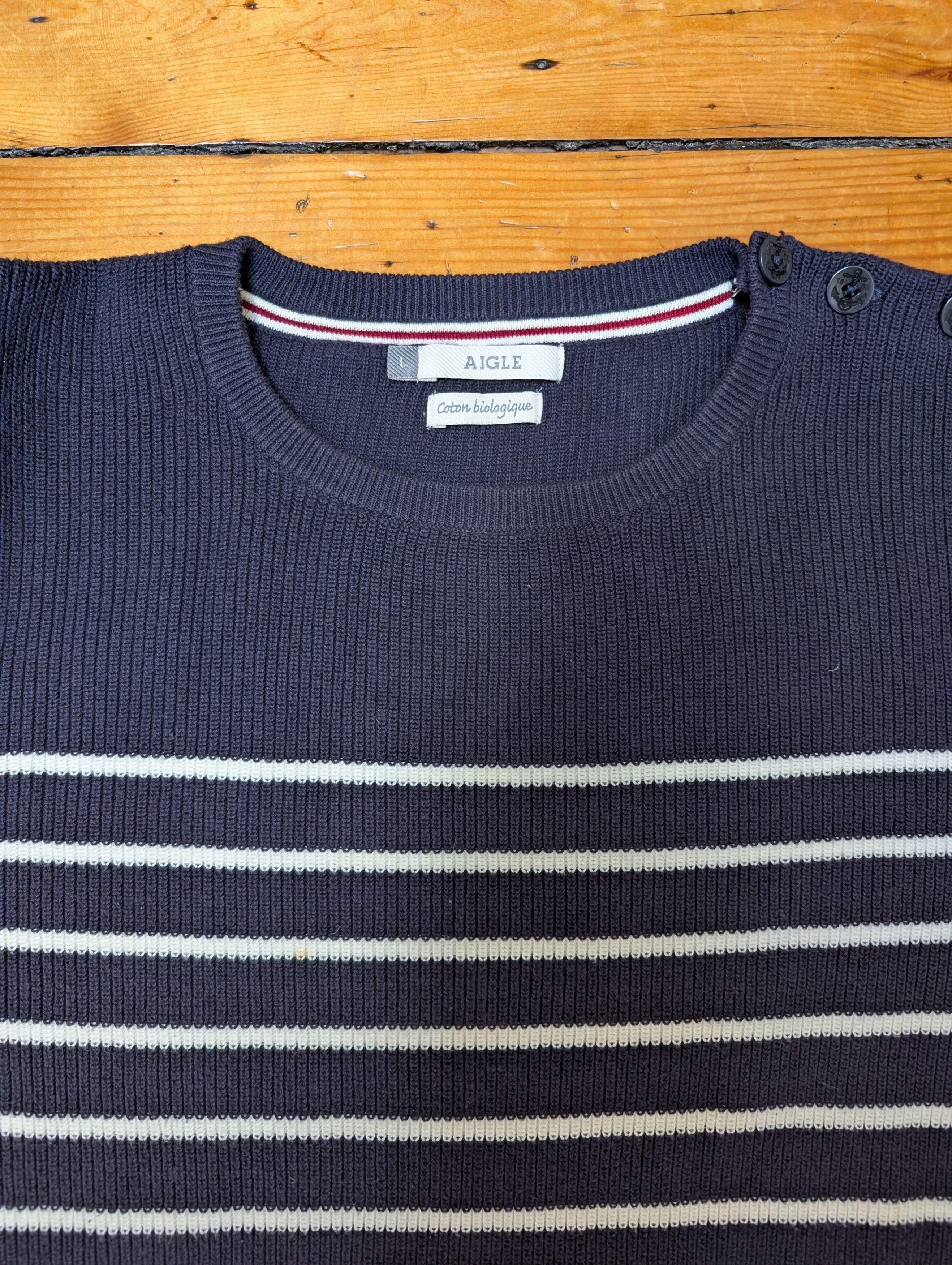 Aigle Aigle Classic Breton Stripe Organic Cotton Sweater Size US L / EU 52-54 / 3 - 4 Thumbnail
