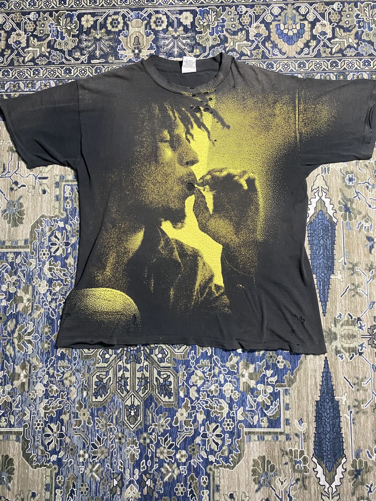 image of Band Tees x Bob Marley Vintage Distressed Bob Marley Mega Print 1995 in Black, Men's (Size XL)