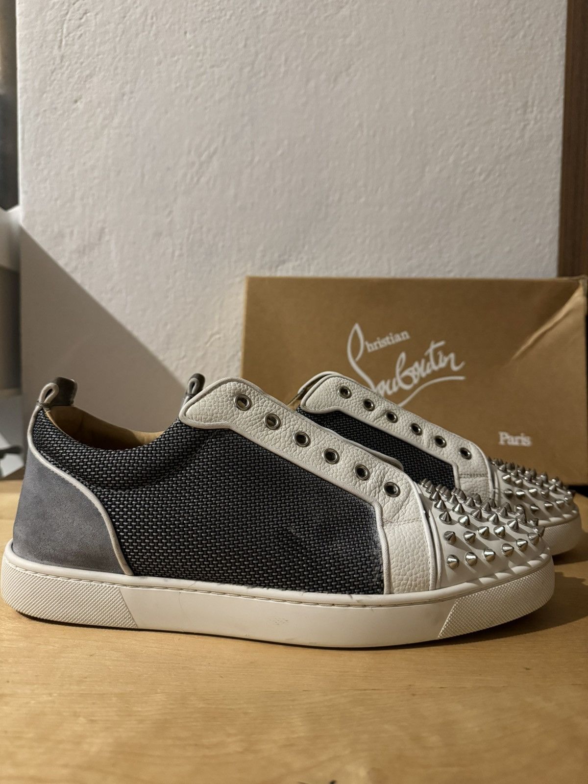Christian Louboutin Junior Spikes White Grey Blue Size US 11 / EU 44 - 6 Thumbnail