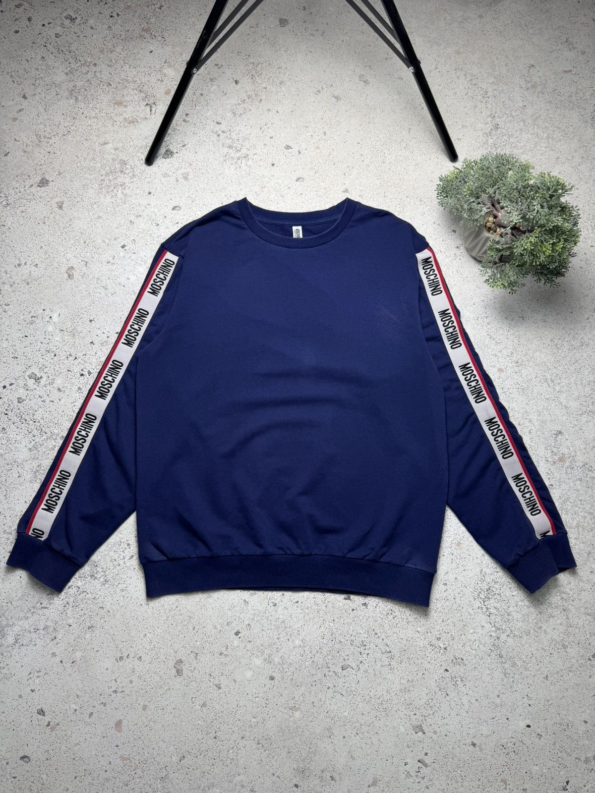 Moschino × Vintage Moschino Men's Logo-tape Crew Sweatshirt Blue M Size US M / EU 48-50 / 2 - 1 Thumbnail