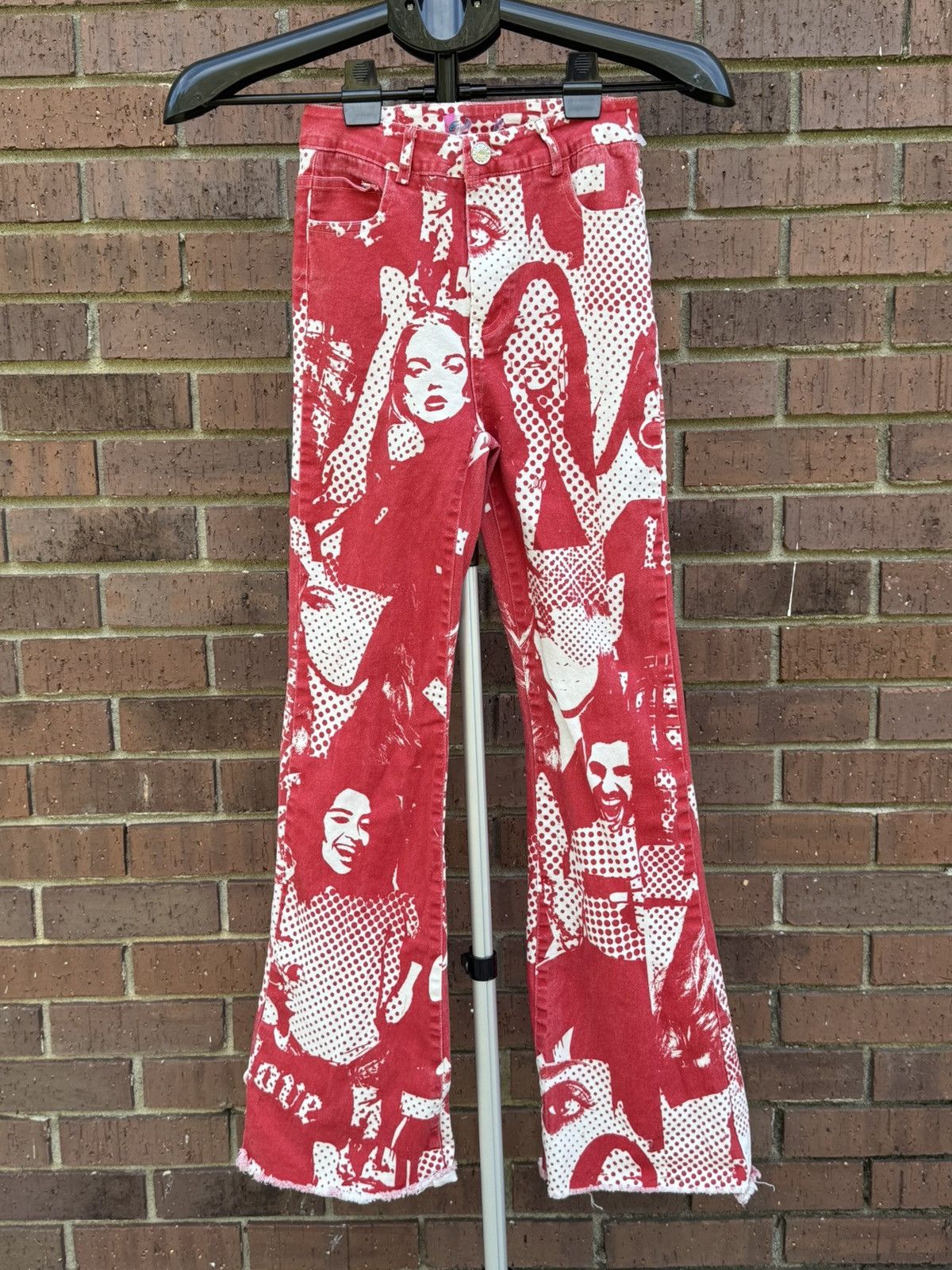 Other Edikted Andy Print Red White Face Novelty Print Flare Jeans Size 22" - 1 Thumbnail