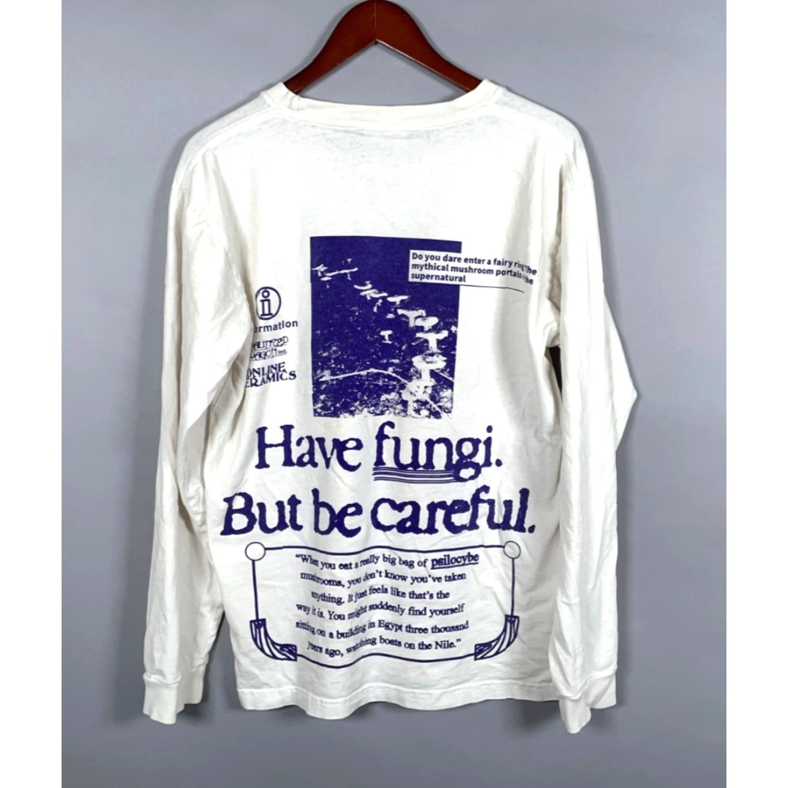 Online Ceramics VINTAGE No, Online Ceramics Have Fungai Mushrooms Long Sleeve Shirt Adult Medium White Have Fungai Mushrooms Graphic Print Hippie 1990s Mens Size US M / EU 48-50 / 2 - 2 Thumbnail