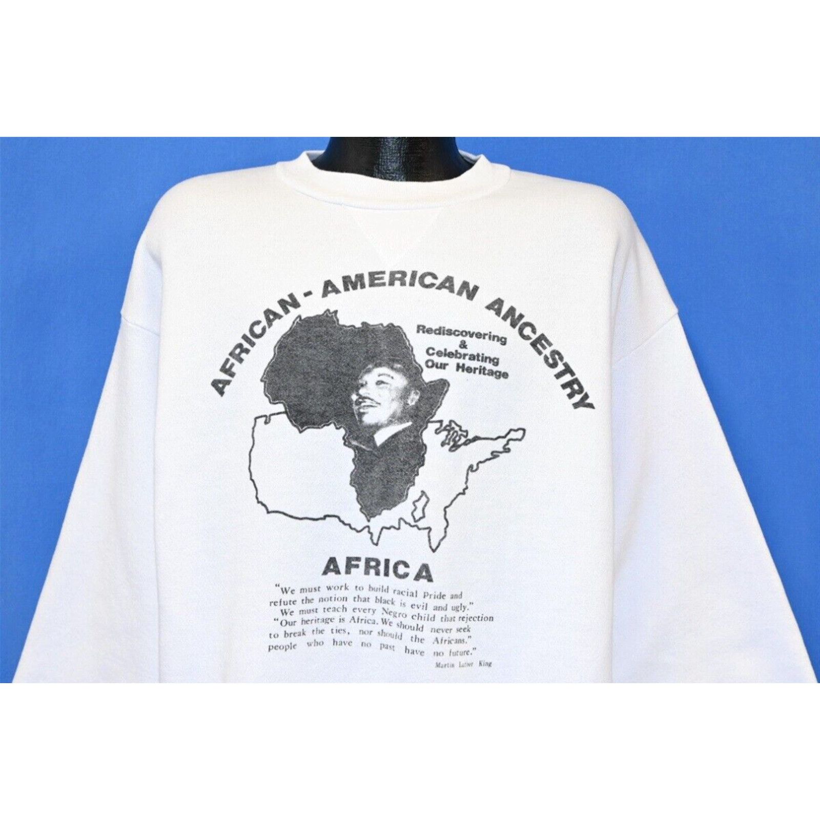 image of VTG 90's African American Ancestry King Mlk Black History Long sleeve Hanes Sweatshirt XL in White