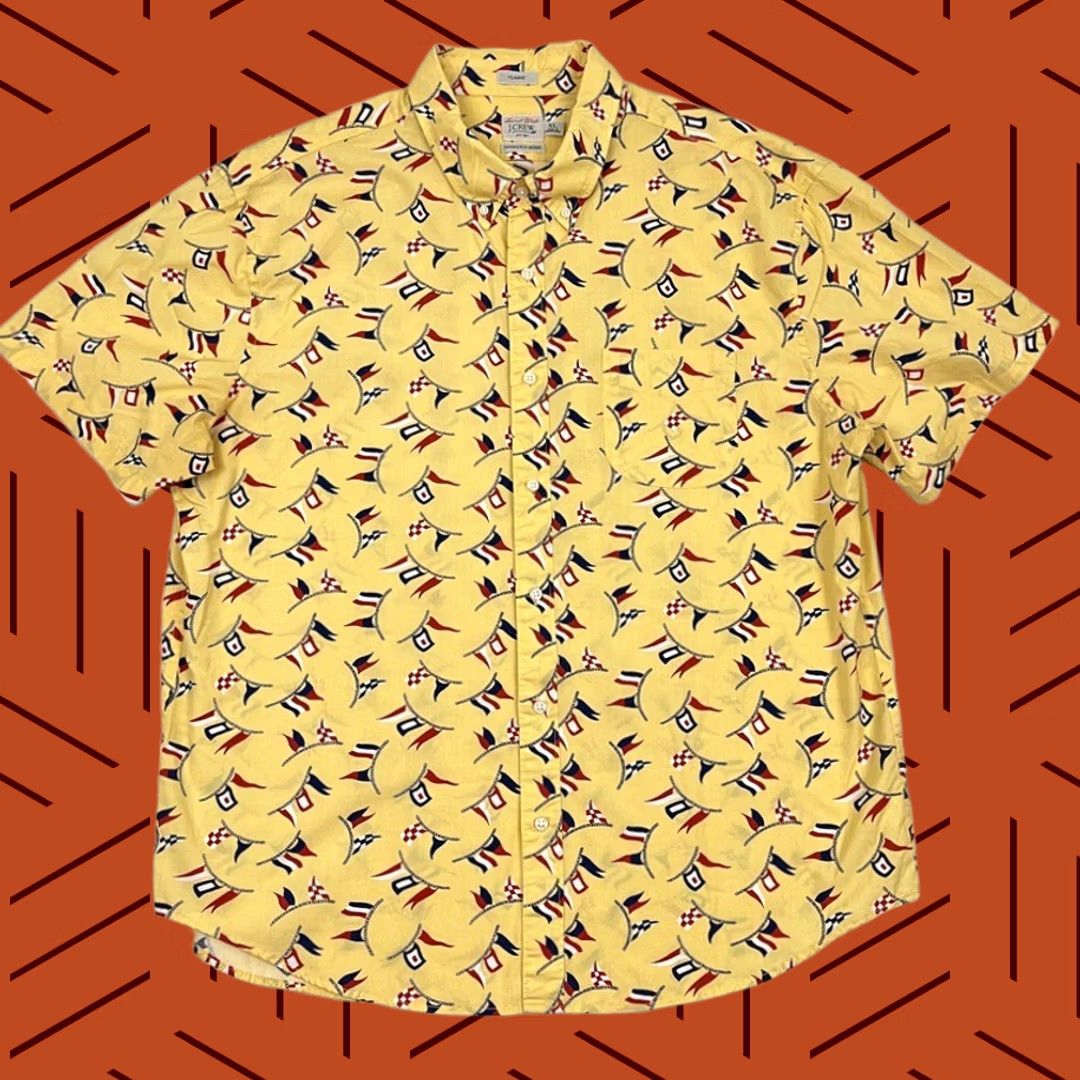 J.Crew J.CREW Shirt Mens XL Yellow Flag Sailing Nautical 100's 2-Ply Yarns Button-Up Short Sleeve Casual Classic Outdoor Size US XL / EU 56 / 4 - 1 Thumbnail
