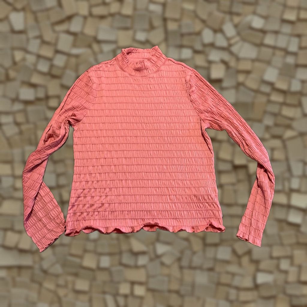Tommy Hilfiger Tommy Hilfiger Shirt Women's Small Orange Turtleneck Long Sleeve Smocked Casual Size S / US 4 / IT 40 - 1 Thumbnail