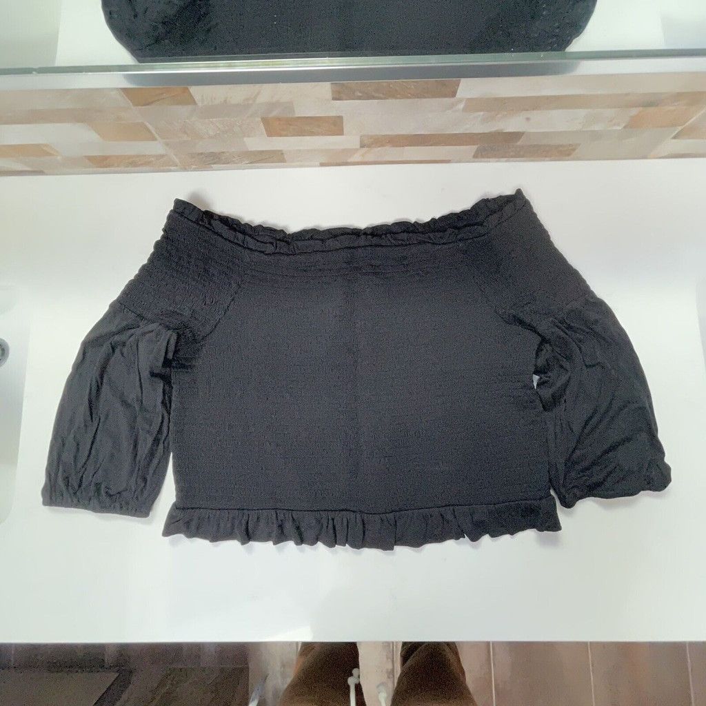 Loft Loft Beach Black Off The Shoulder Top L Coastal Whimsigoth Size L / US 10 / IT 46 - 11 Thumbnail