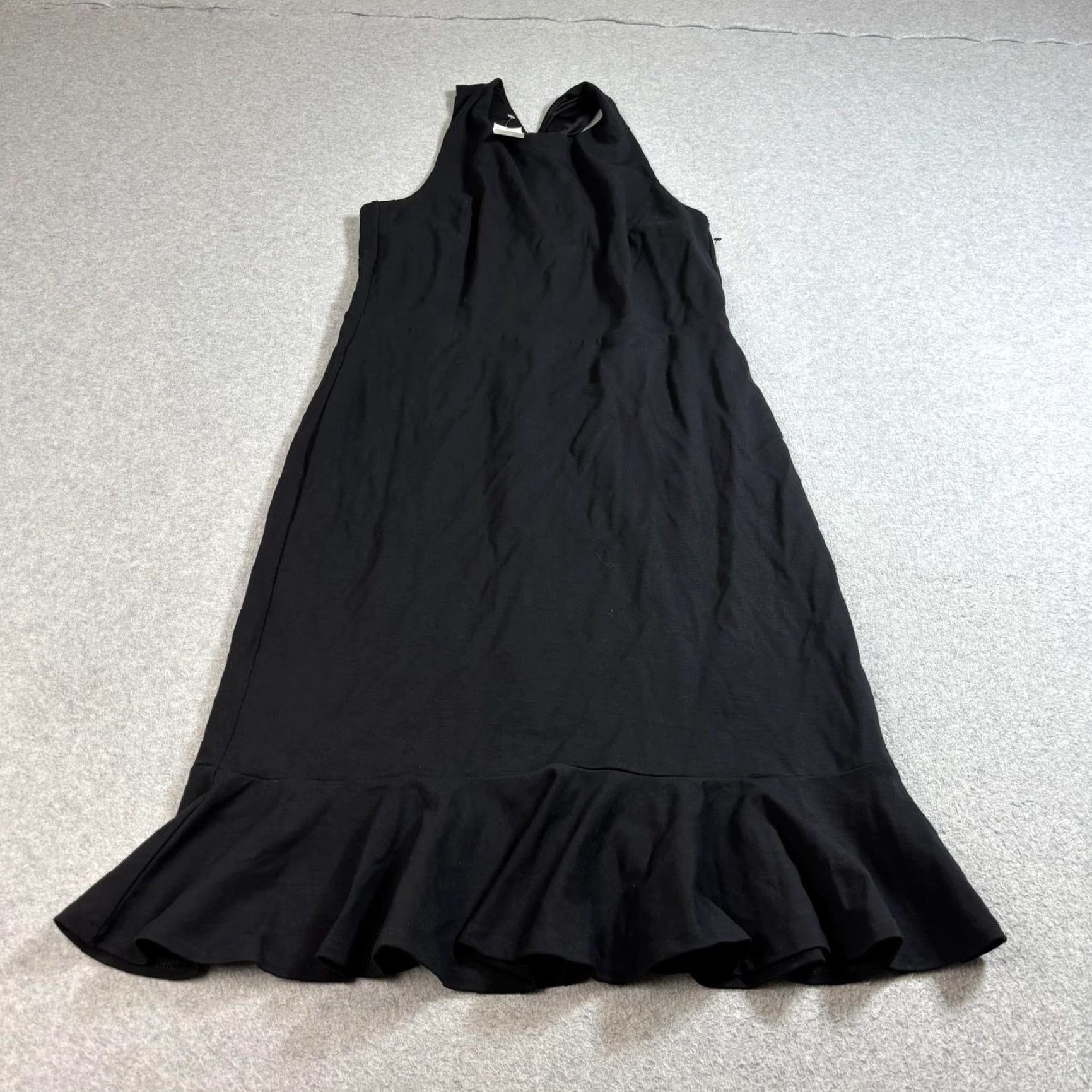 Banana Republic Dress Womens 12 Tall Black Sleeveless Ruffle Hem Cross Back Midi  Dress