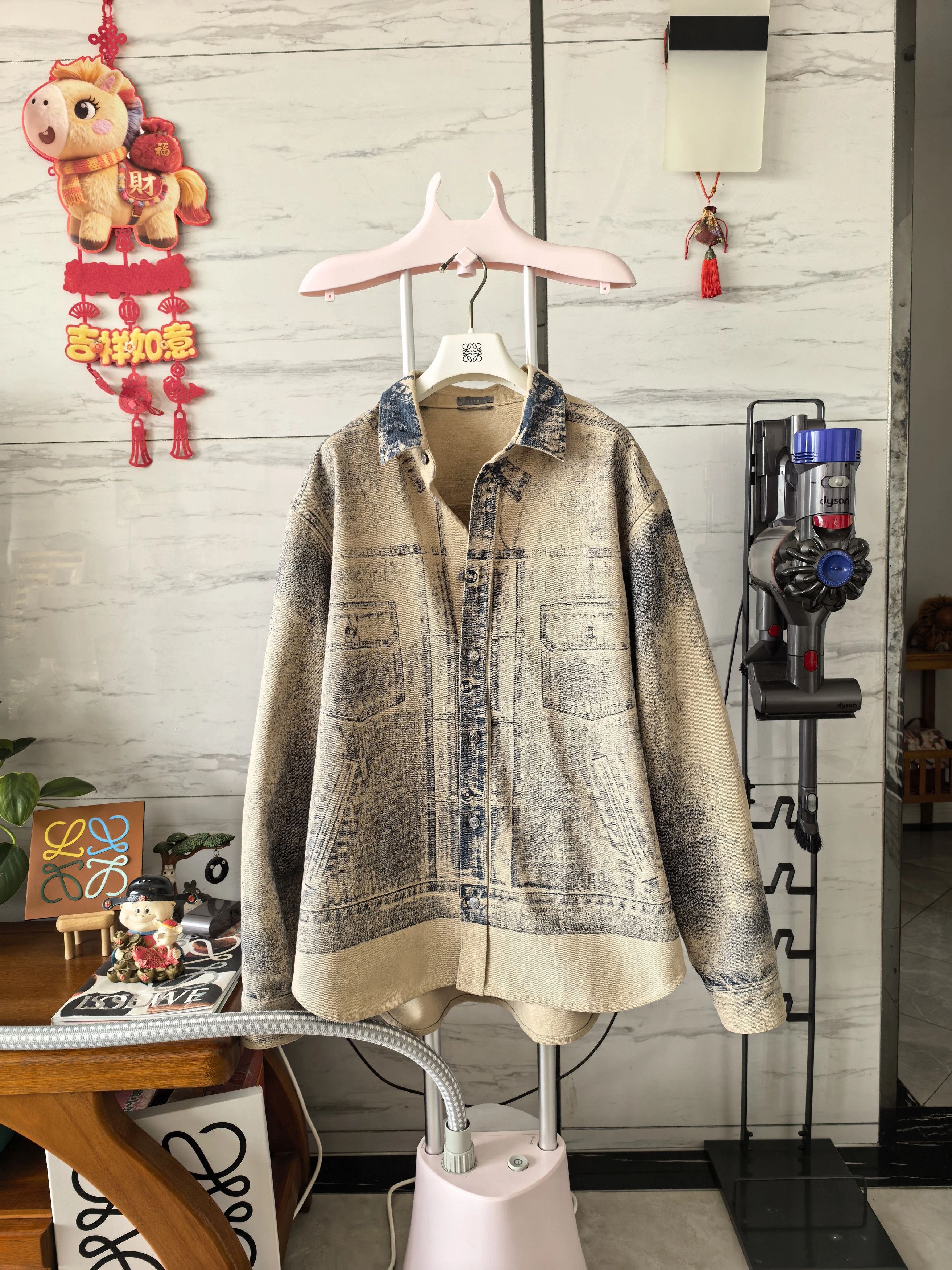 Dior FW23 Distressed Lapel Denim Shirt Jacket 42 Jay Chou
