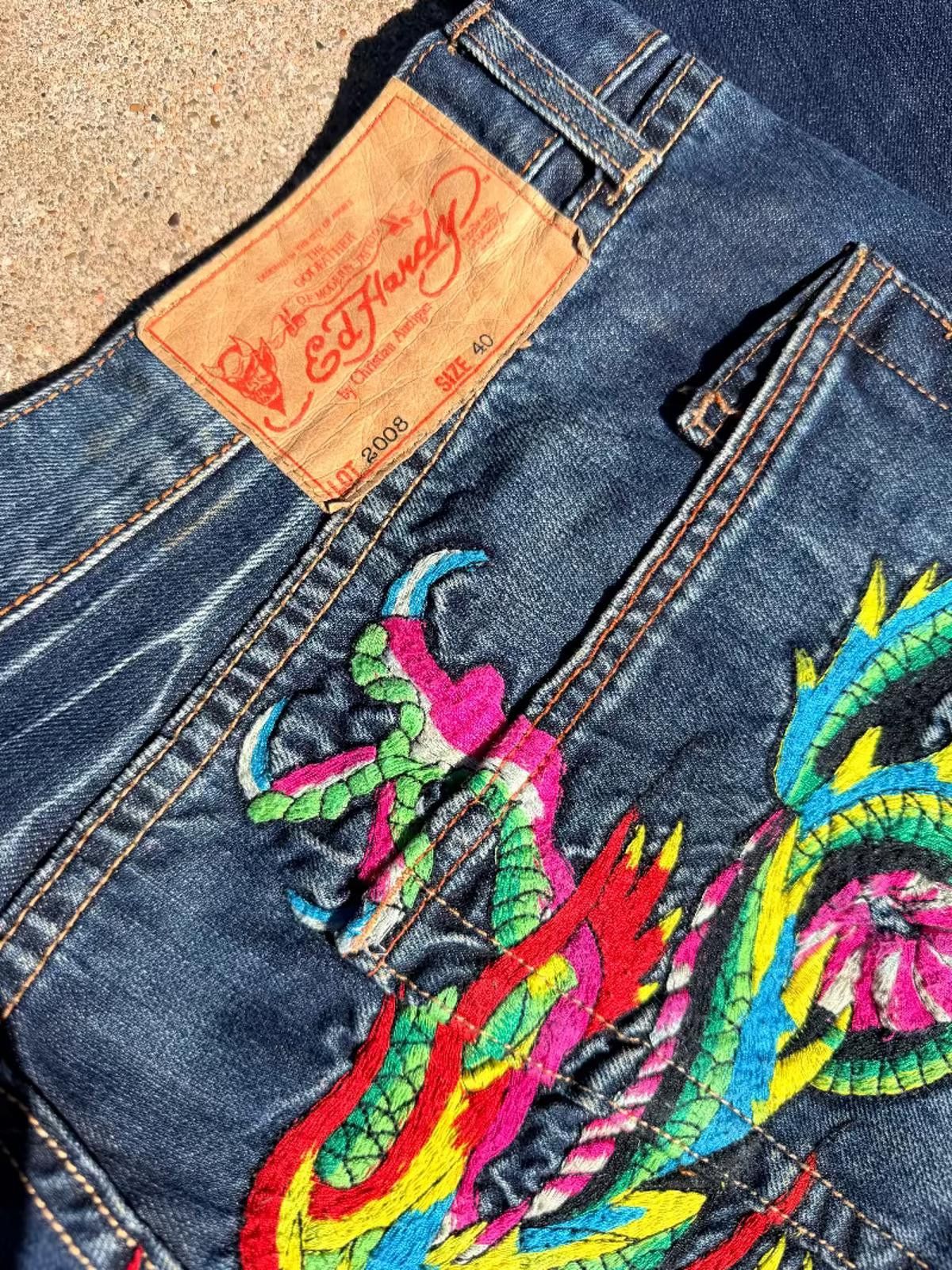 Ed Hardy Ed Hardy “Dragon Back” Embroidered Jeans Y2K 40x34 Size ONE SIZE - 4 Thumbnail
