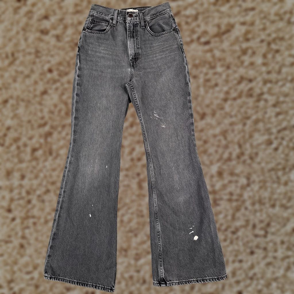 Levi's Levi's Jeans Womens 24 Black Denim Premium 70s High Flare Distressed 24x29 Jeans Size 42" / US 20 - 1 Thumbnail