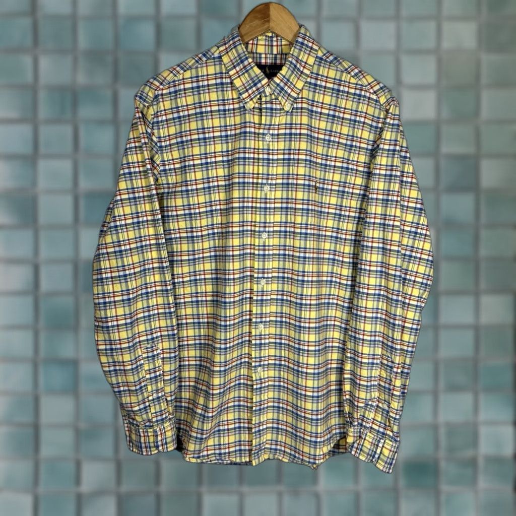 Ralph Lauren Ralph Lauren Shirt Mens Large Yellow Blue Plaid Long Sleeve Button-Up Button-Down Collar Classic Preppy Cotton Chambray All Seasons Men Size US L / EU 52-54 / 3 - 1 Thumbnail