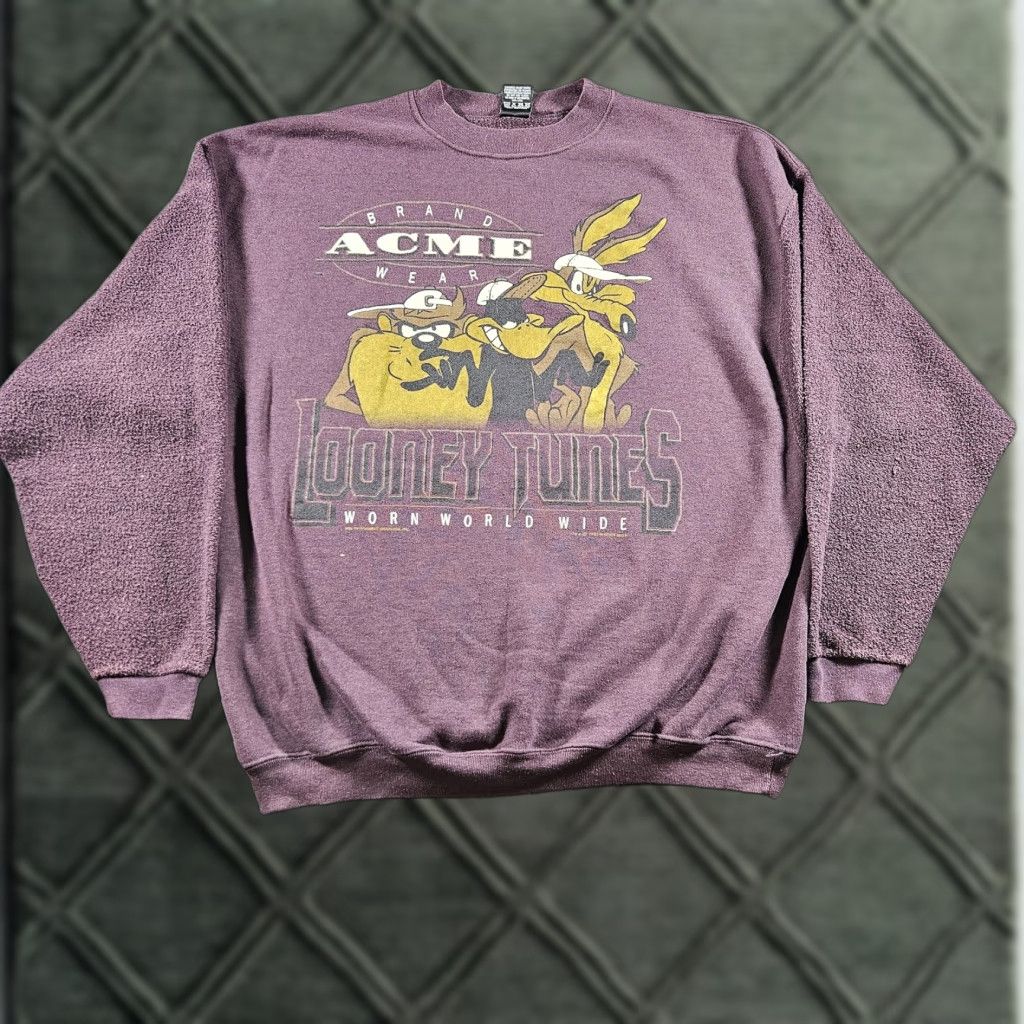 Vintage VINTAGE H.I. MILLER Sweatshirt Mens XL Burgundy Red Taz Wile E. Coyote Looney Tunes Graphic Print 90s Pullover Crew Neck Size US XL / EU 56 / 4 - 1 Thumbnail