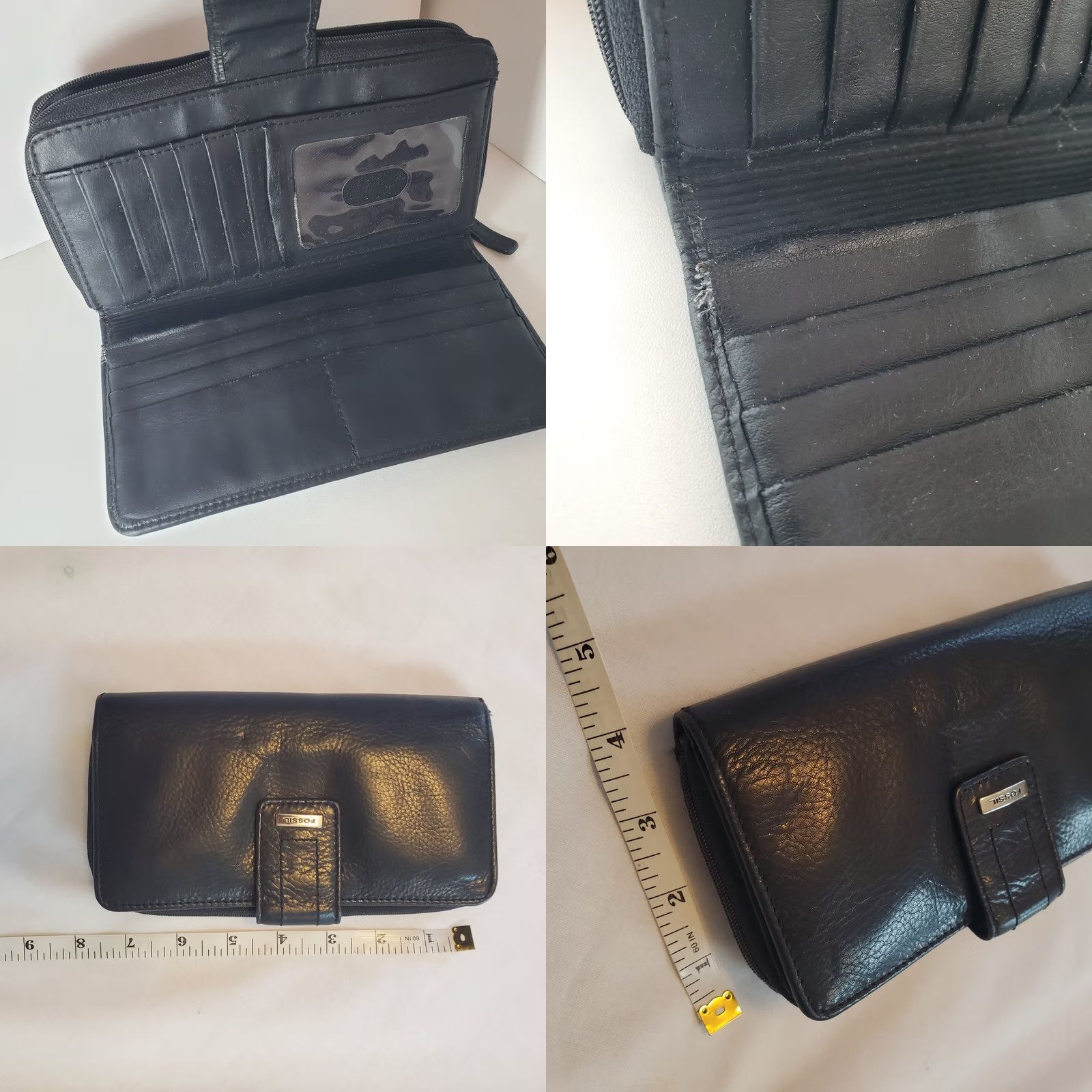 Fossil VINTAGE Fossil Wallet Large Zip-Around Leather Black Women's Wallet 7x4 Organizer Credit Card Accodian Size ONE SIZE - 8 Thumbnail