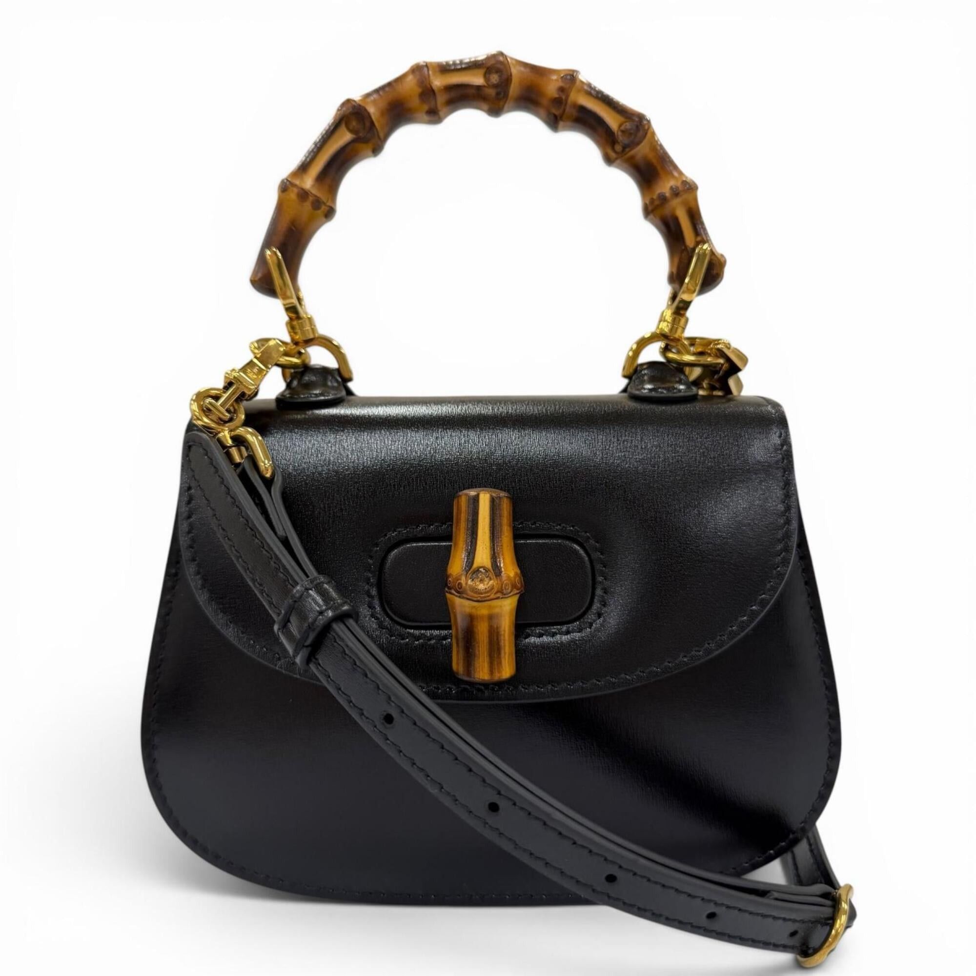Gucci GUCCI 686864 Gucci Bamboo 1947 Mini Bag Leather 2-Way Handbag Shoulder Black Made in Italy Women's Size ONE SIZE - 1 Thumbnail