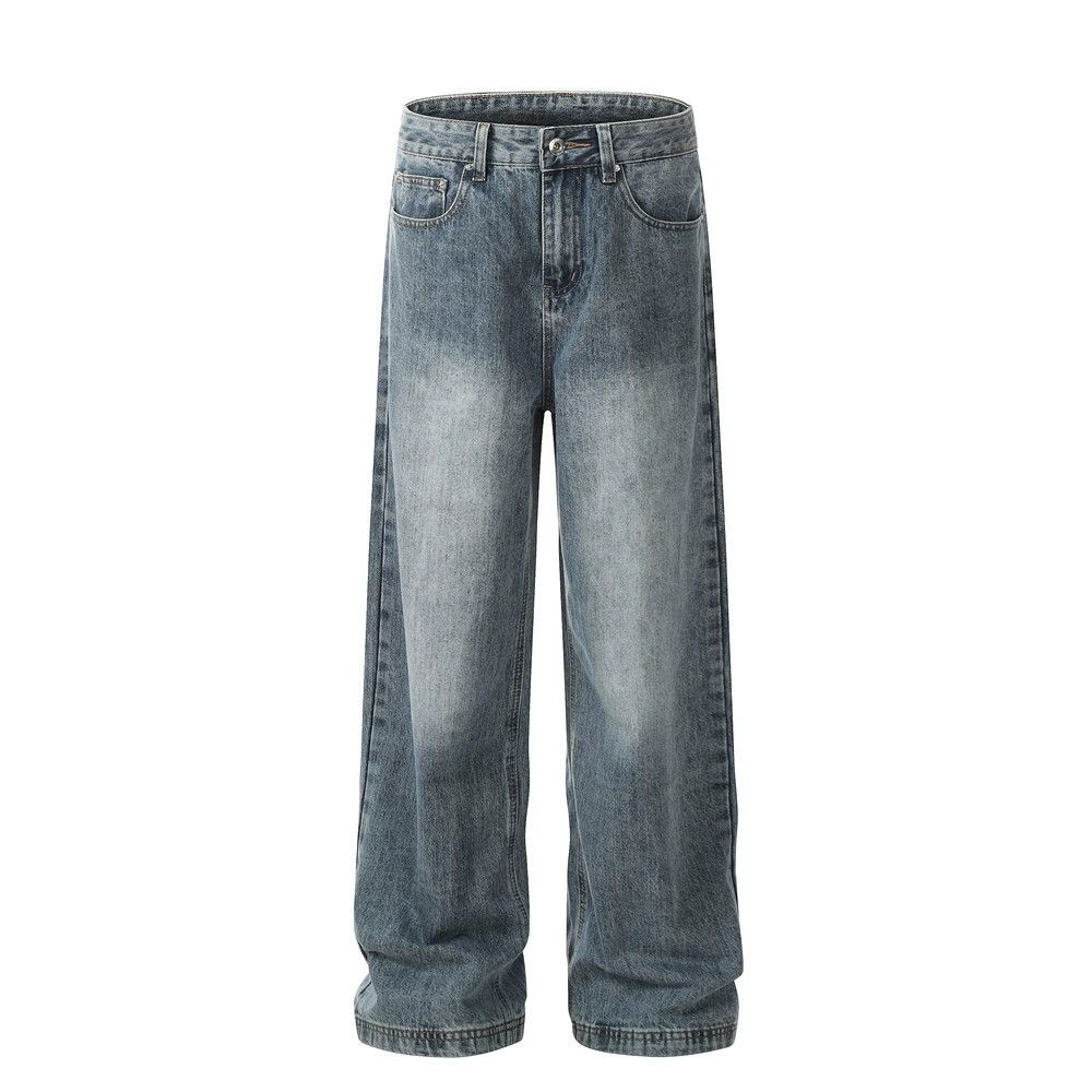 Jean Men's street casual loose straight contrast washed jeans Size US 32 / EU 48 - 1 Thumbnail
