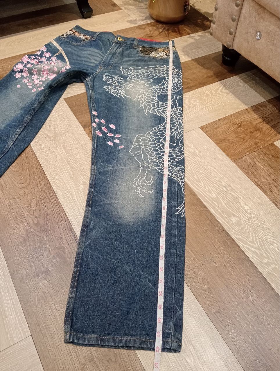 Japanese Brand HISHYOUHAKUREI ORIGINAL WAGARA DENIM SUKAJAN DRAGON PANTS Size US 32 / EU 48 - 15 Thumbnail
