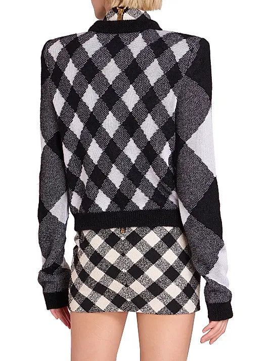 Balmain o1s1wg110825 Mixed Check Cardigan in Black Size M / US 6-8 / IT 42-44 - 4 Thumbnail