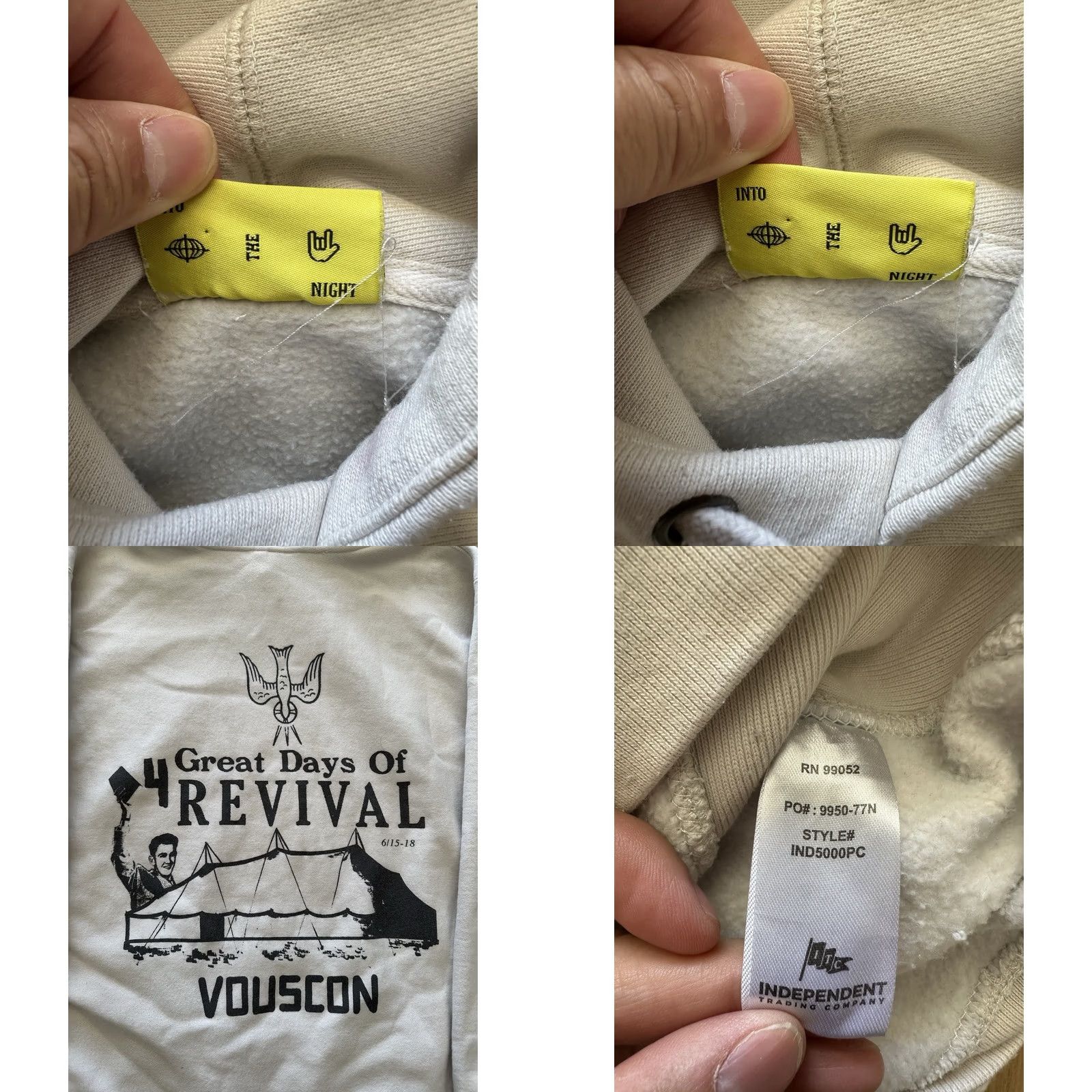 Vintage VOUTSCON Kanye West x VOUS Hooded Hoodie L Cream Unisex Adults Long Sleeve Crew Neck Pullover Designer 90s? Size US L / EU 52-54 / 3 - 8 Thumbnail