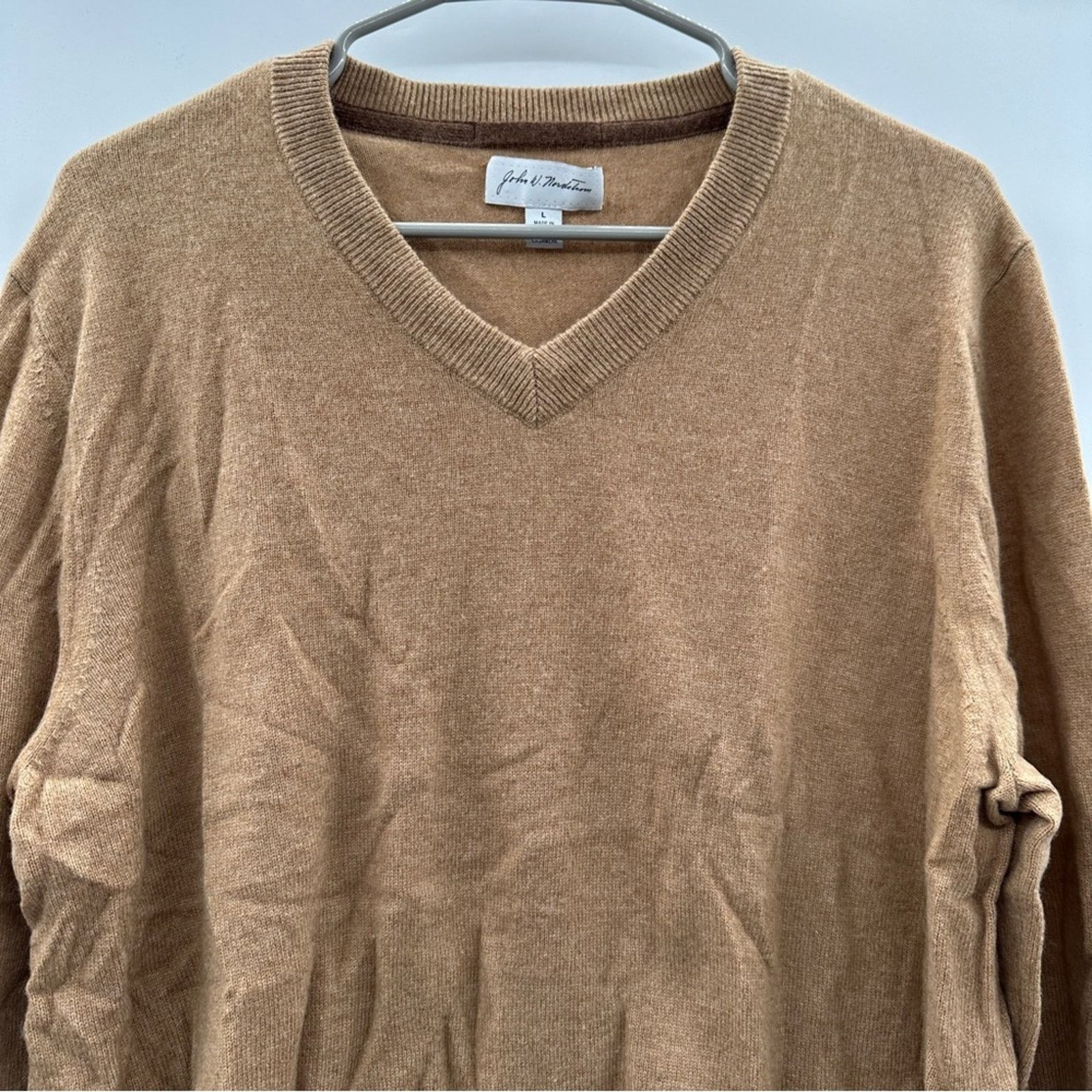 Nordstrom John W. Nordstrom Cashmere Tan Long Sleeve V Neck Sweater L Size US L / EU 52-54 / 3 - 2 Thumbnail