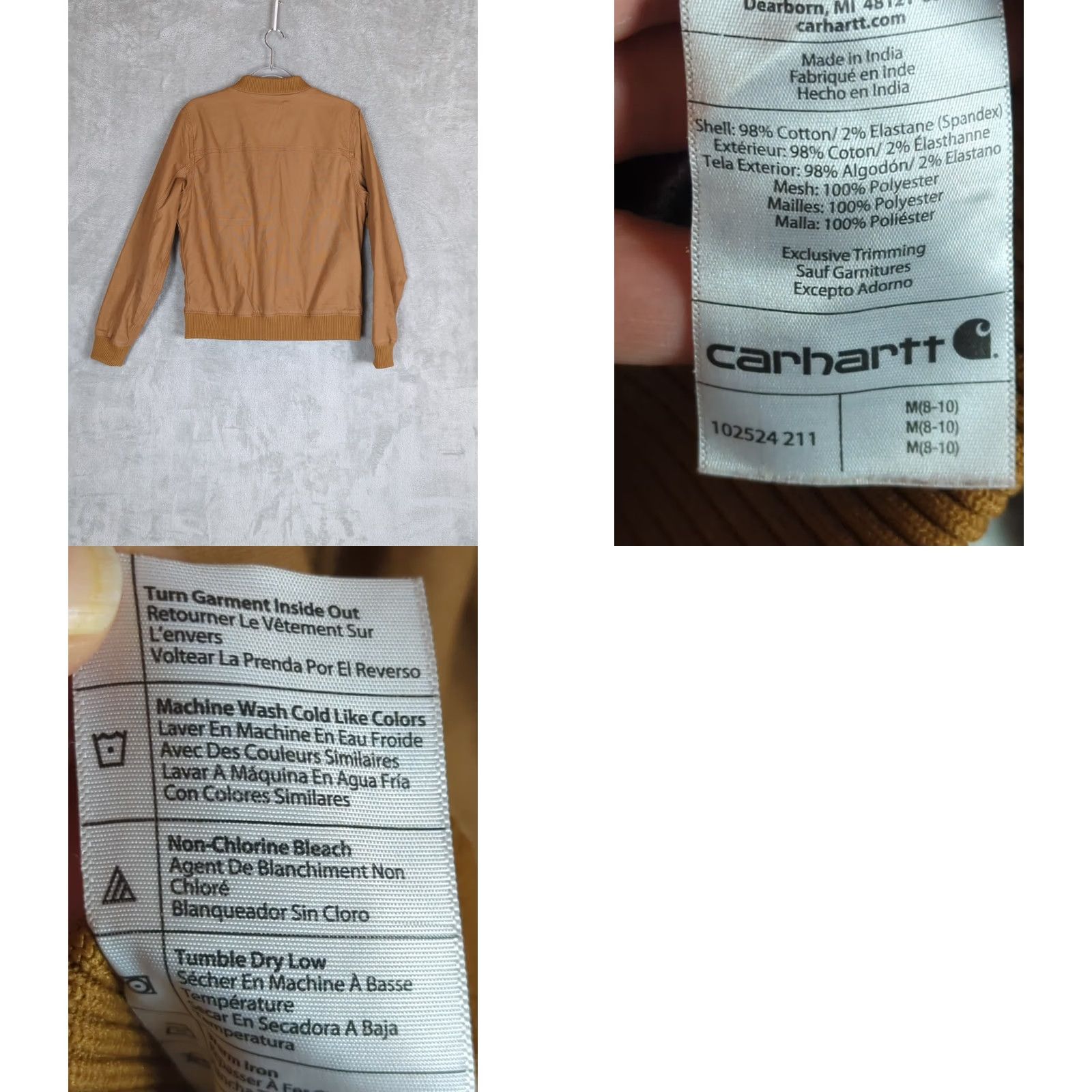 Carhartt Carhartt Women's Bomber Jacket Rugged Flex Crawford Brown Tan M Short Brown Canvas Zip Jacket Size M / US 6-8 / IT 42-44 - 10 Thumbnail