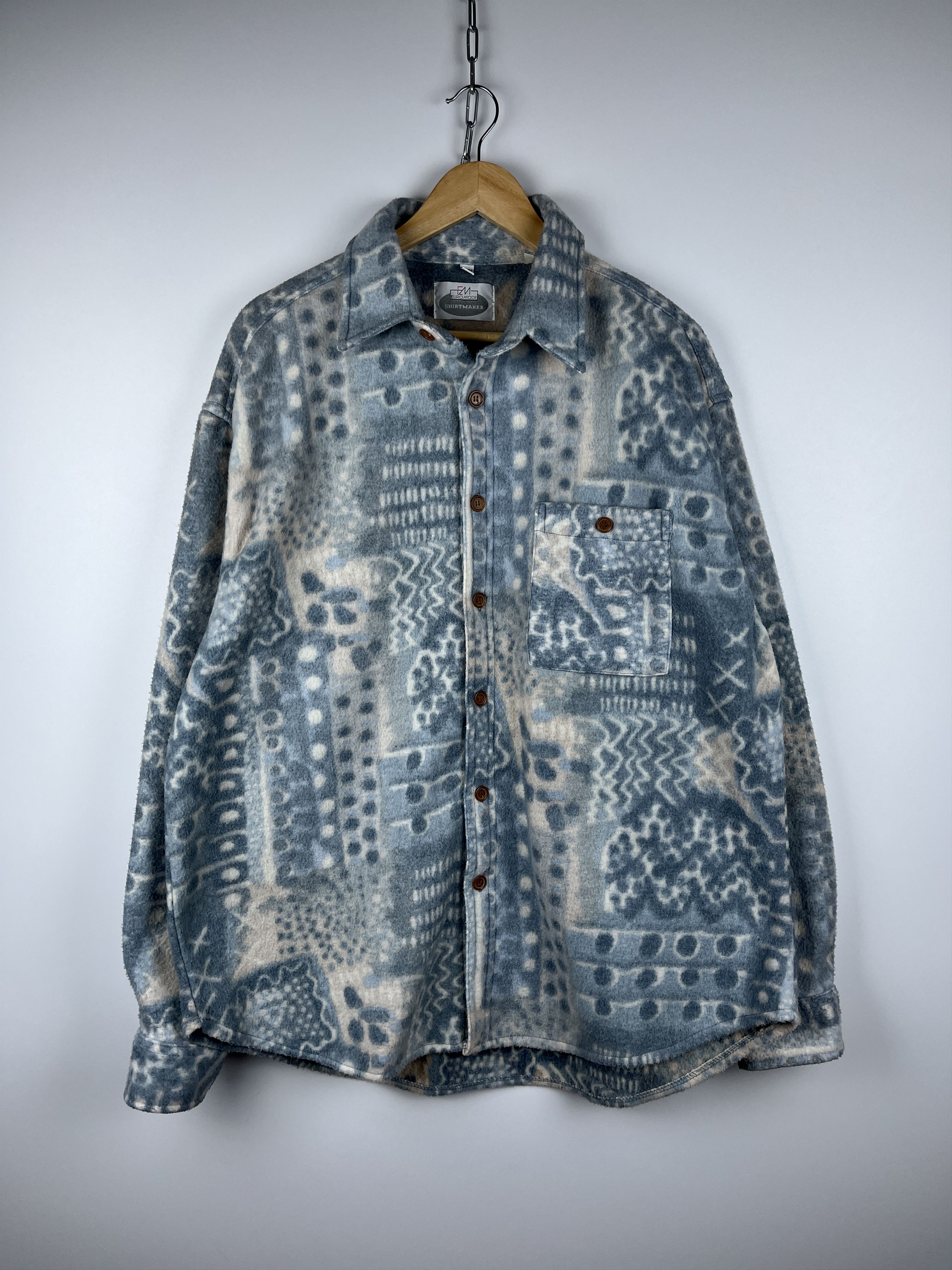 Vintage 90's Euro Mode Abstract Fleece Shirt Overshirt Jacket Size US XL / EU 56 / 4 - 2 Thumbnail