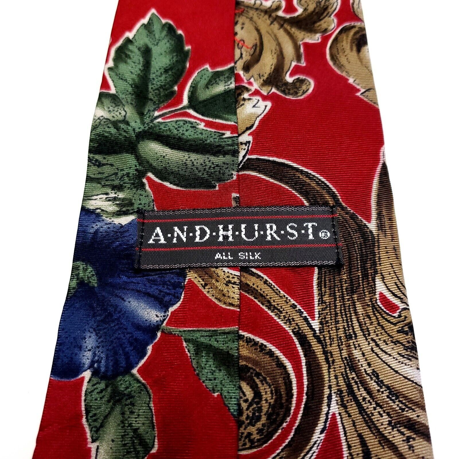 Designer Andhurst Red Floral Print Short Wide Silk Tie Size ONE SIZE - 3 Thumbnail