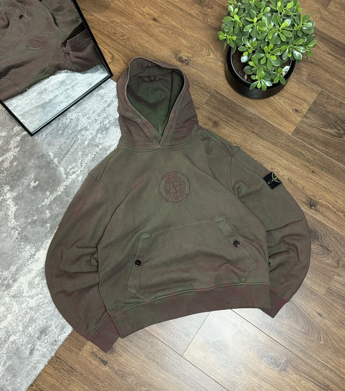 Supreme stone island olive hoodie on sale