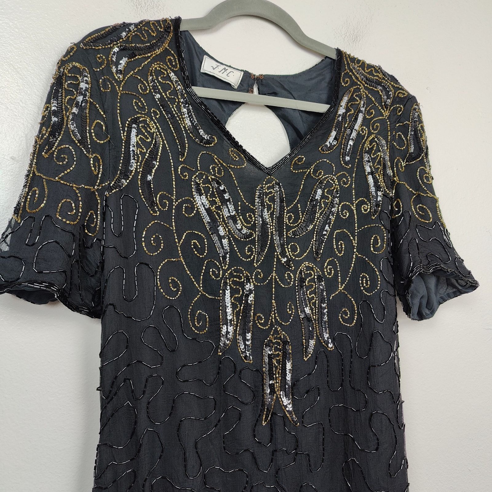 Other Vintage JMC Beaded Silk Dress Womens Medium Black Gold Size M / US 6-8 / IT 42-44 - 1 Thumbnail