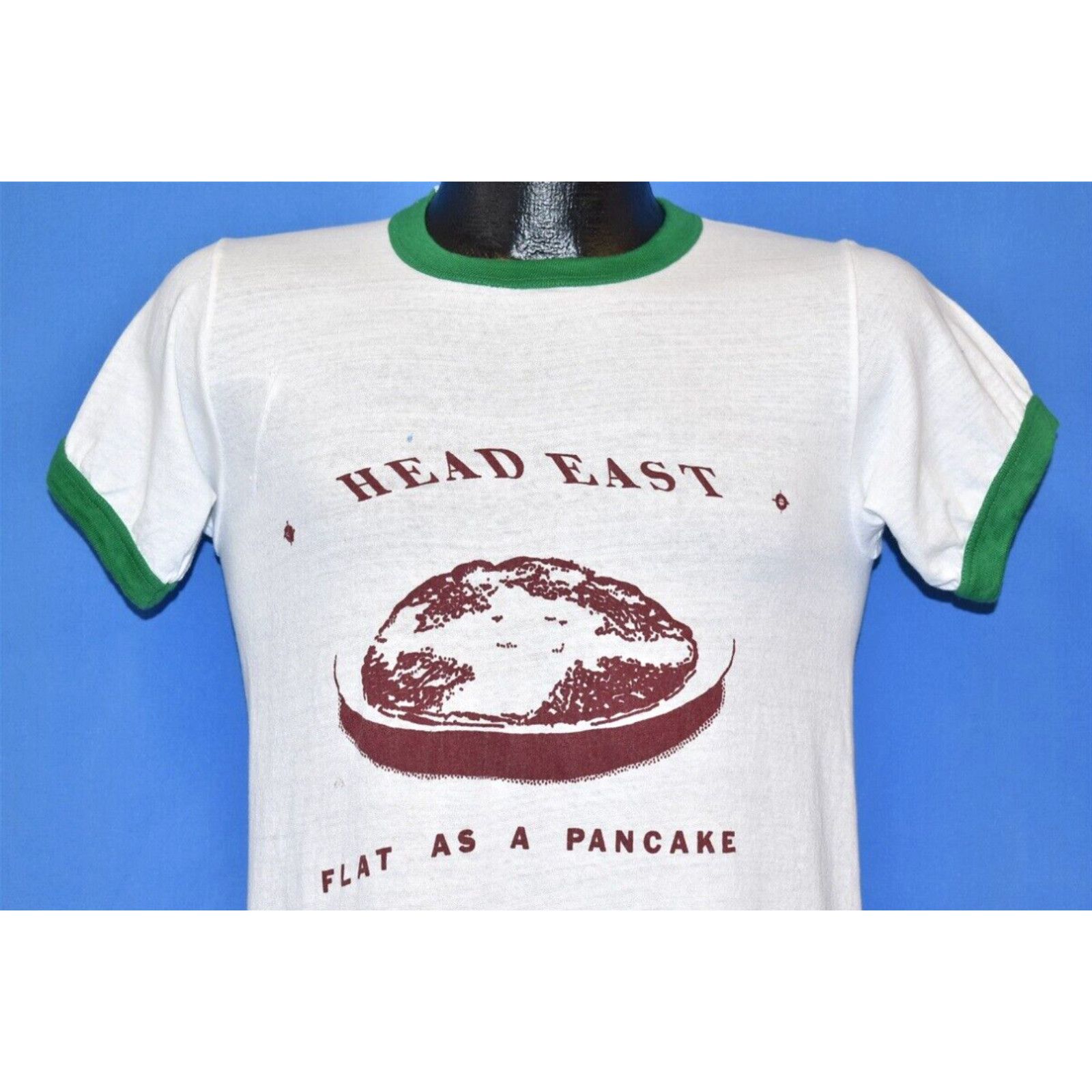 image of Vintage 70's Head East Flat As Pancake 1975 Rock Album Cover Art Ringer T-Shirt S in White (Size Sm