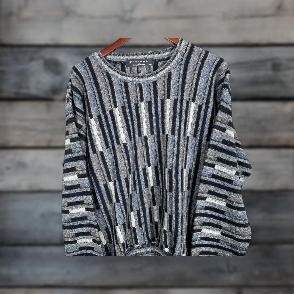 Vintage VINTAGE Protege Geometric Sweater Mens Adult Medium Gray Black Knit Wool Alpaca Crew Neck 90s Retro Vintage Size US M / EU 48-50 / 2 - 1 Thumbnail